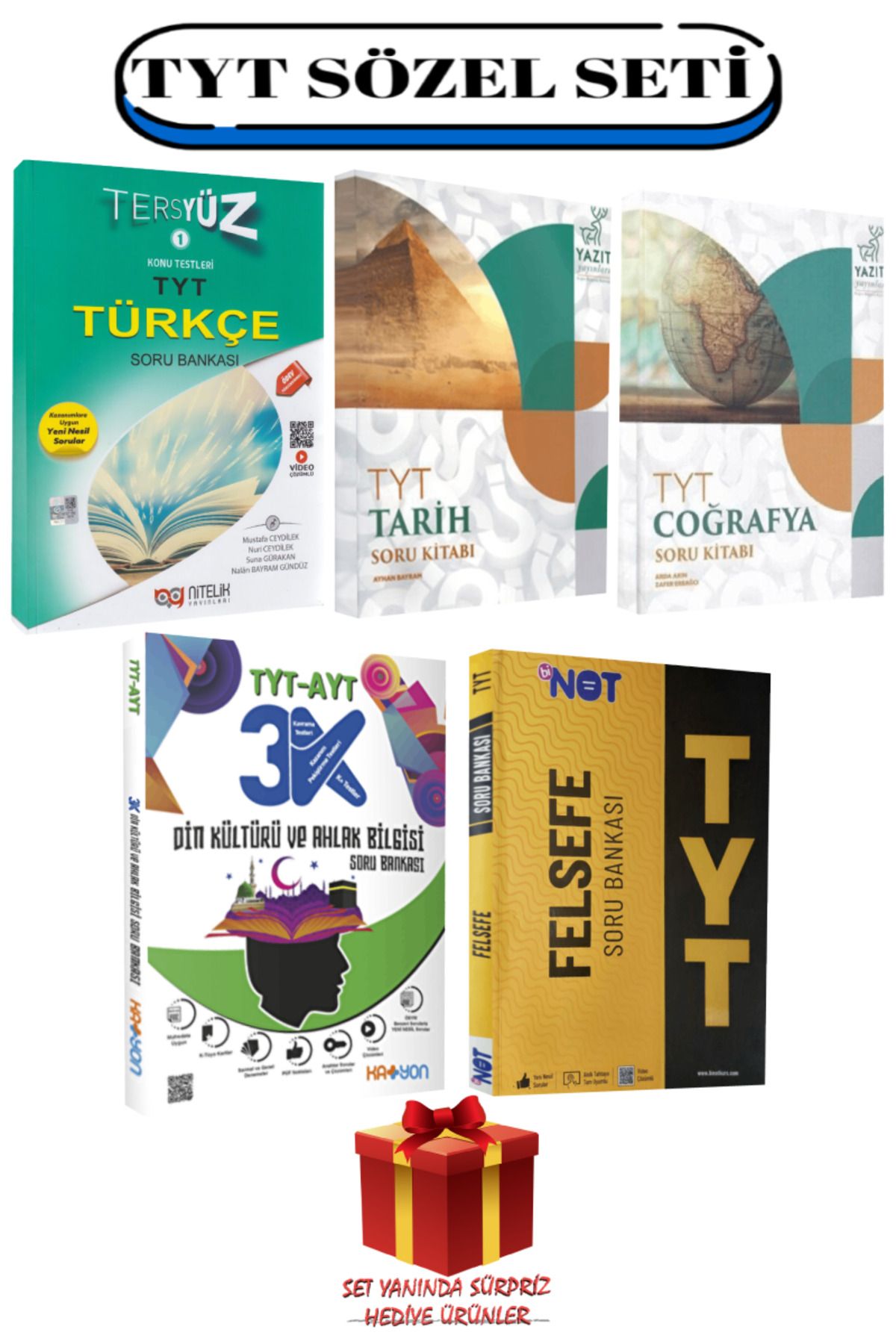 Nitelik Yayınları TYT Sözel Seti: Türkçe+Tarih+Coğrafya+Din Kültürü ve Ahlak Bilgisi+Felsefe Soru Bankası+Hediye