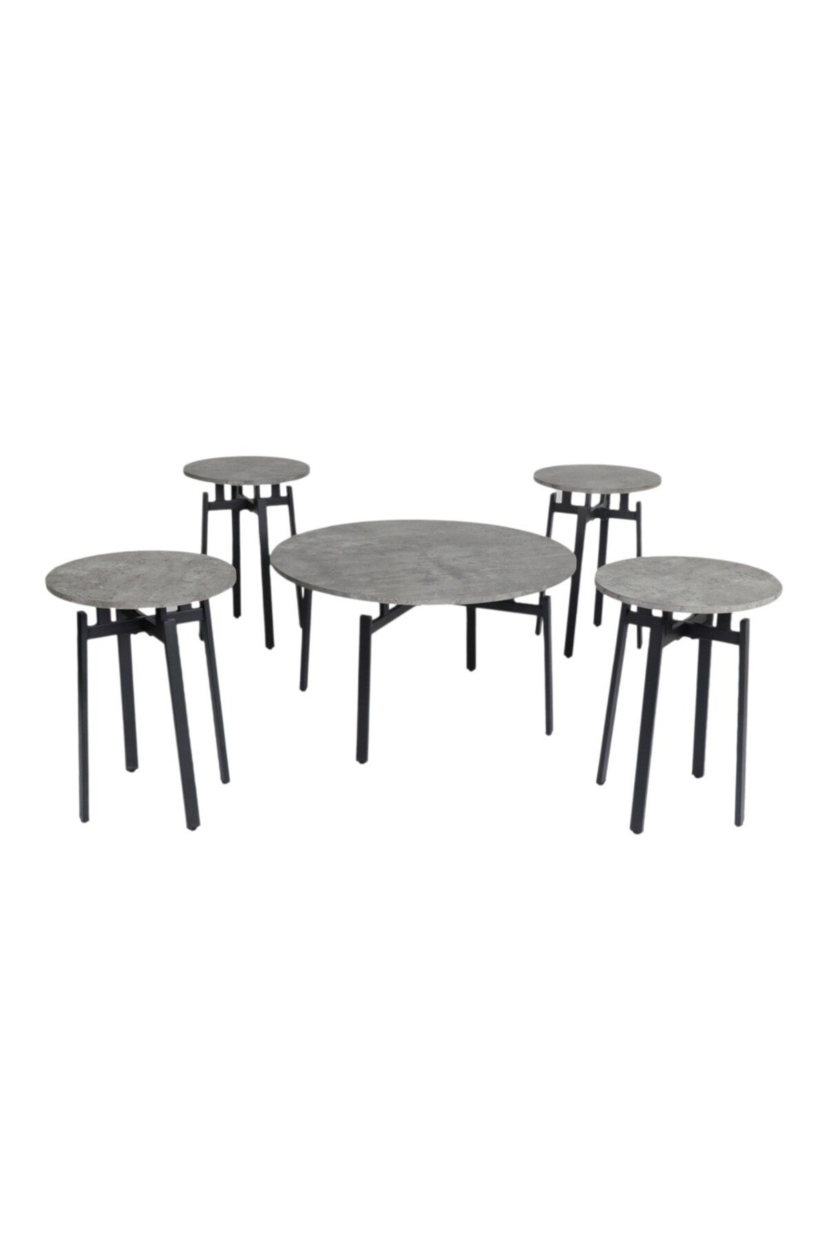 mr-everything-This 4-server coffee table set features an attractive, modern design, featuring a concrete-like grey top and a sturdy black metal frame. 2