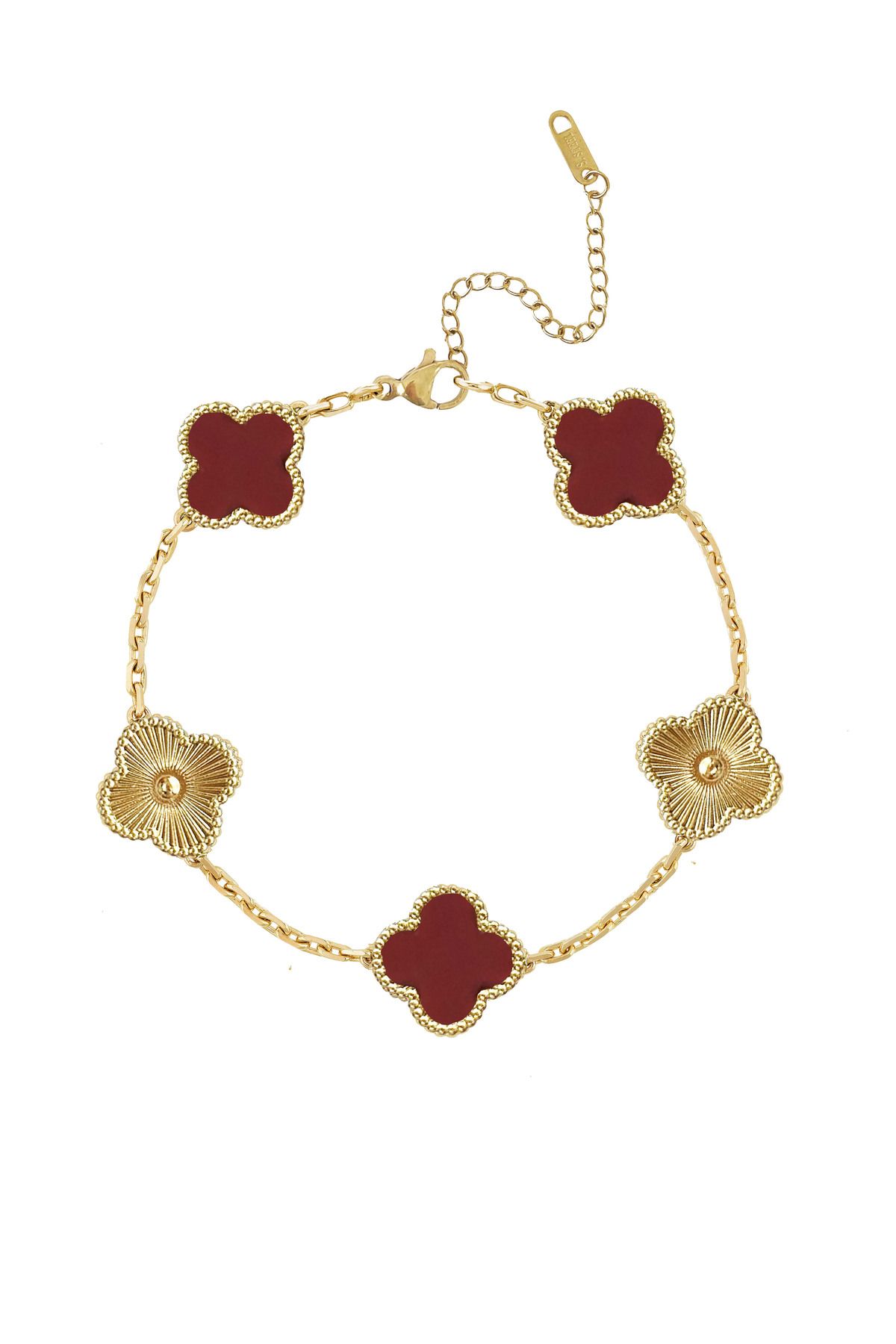Atelier Duygu 12MM | Claret Red - Gold Clover Bileklik