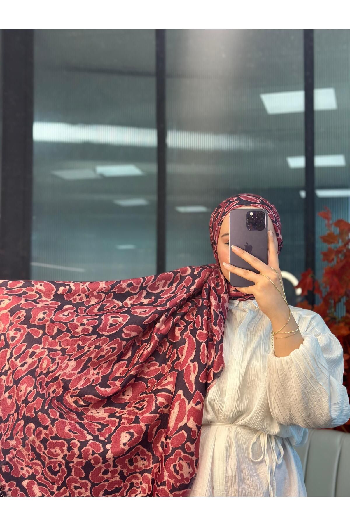 Oxygen Scarfs Ala Leopar Desen Naturel Pamuk Şal