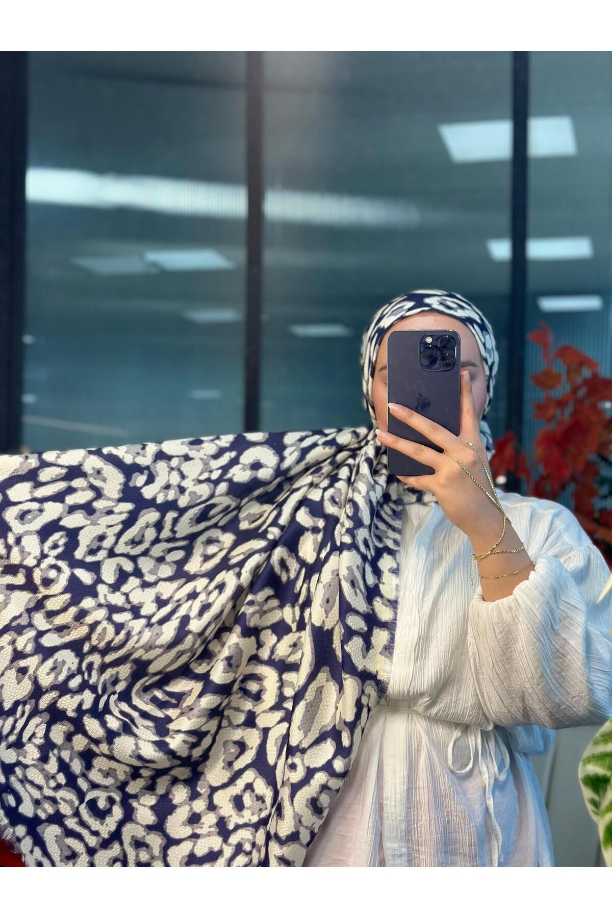 Oxygen Scarfs Ala Leopar Desen Naturel Pamuk Şal