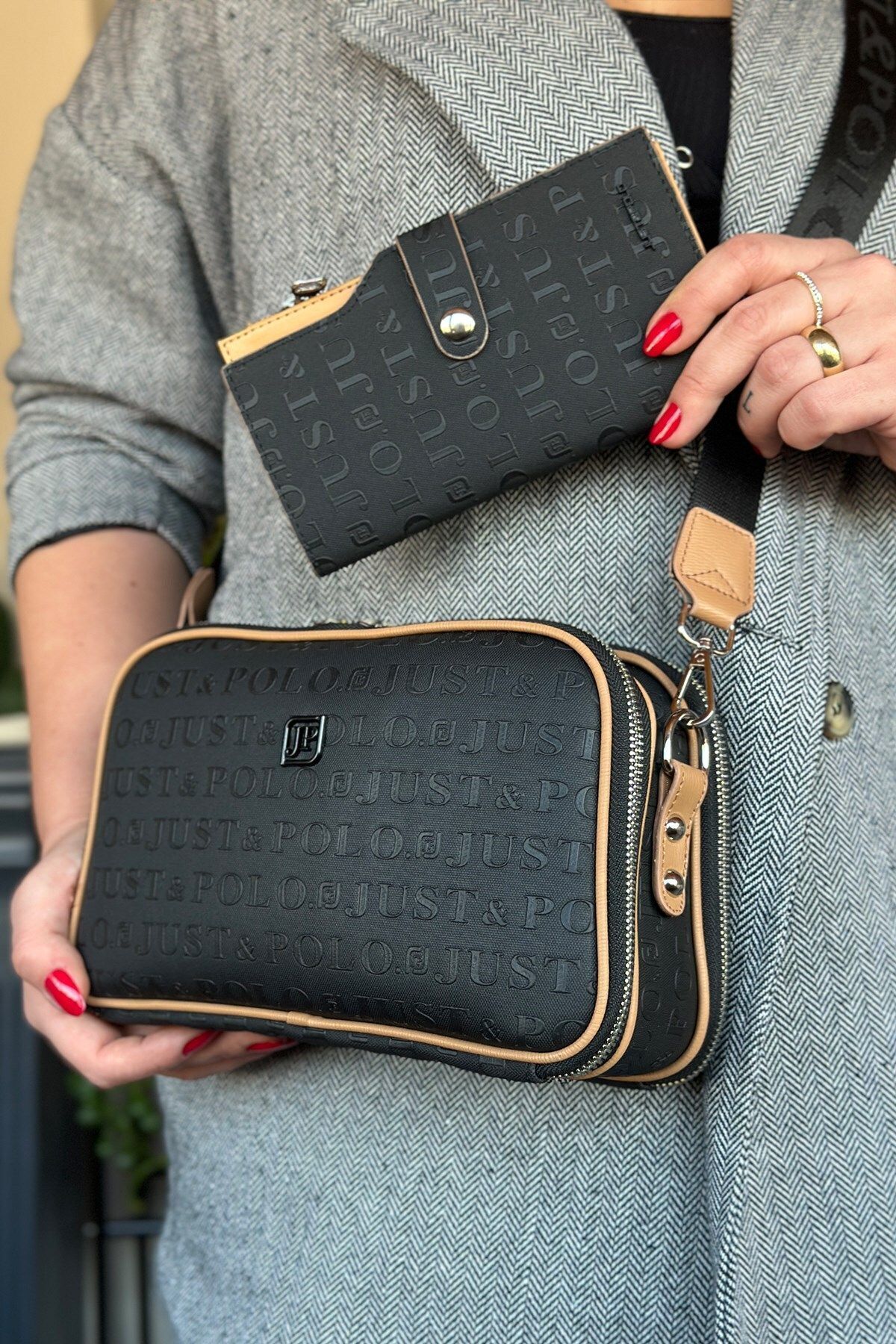 Just Polo JP Orijinal Just Polo Günlük Kullanıma Uygun 5 Bölmeli Kadın Çapraz Omuz Çantası 25*17 cm