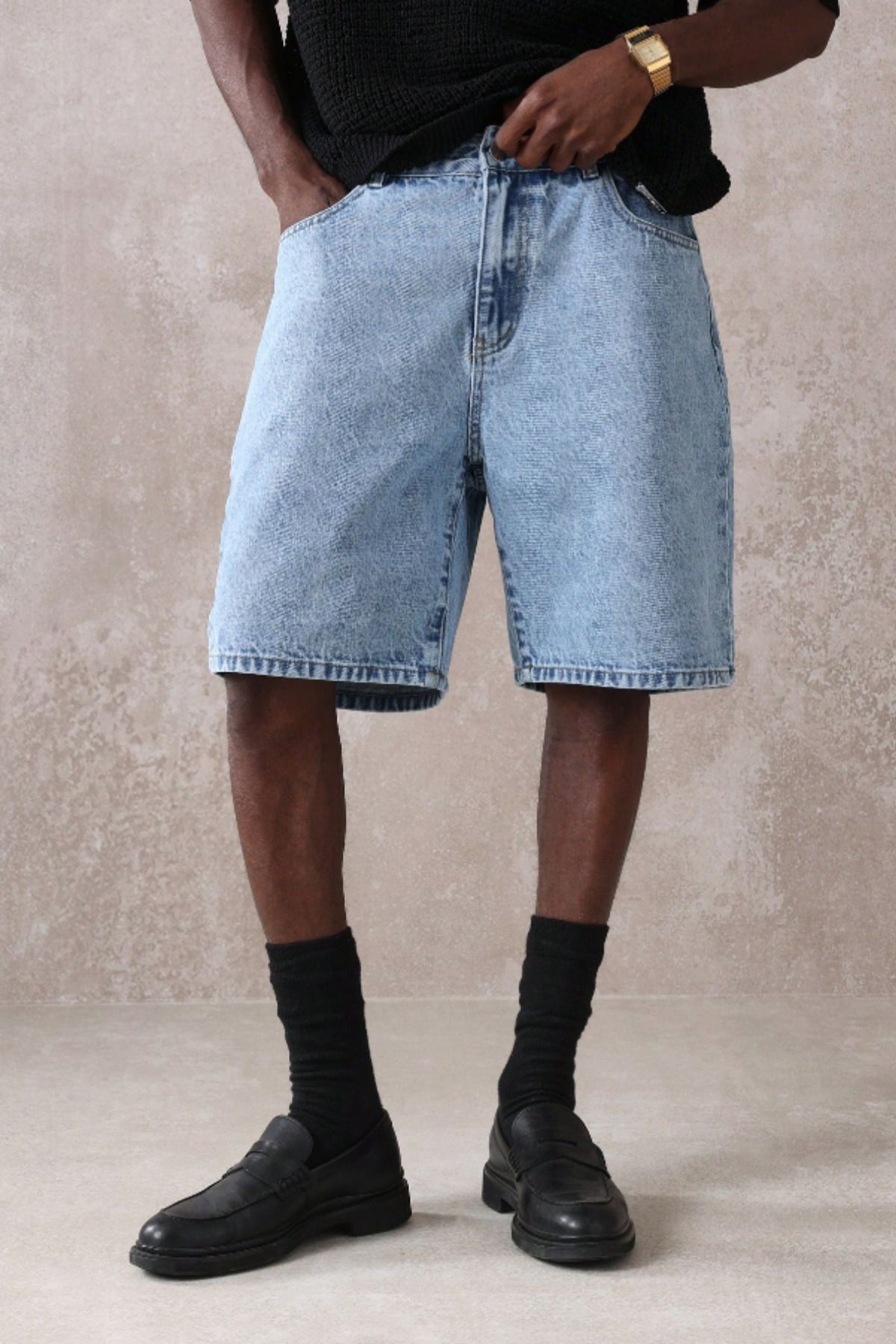COOL TARZ Erkek Baggy Fit Kot Şort Lacivert