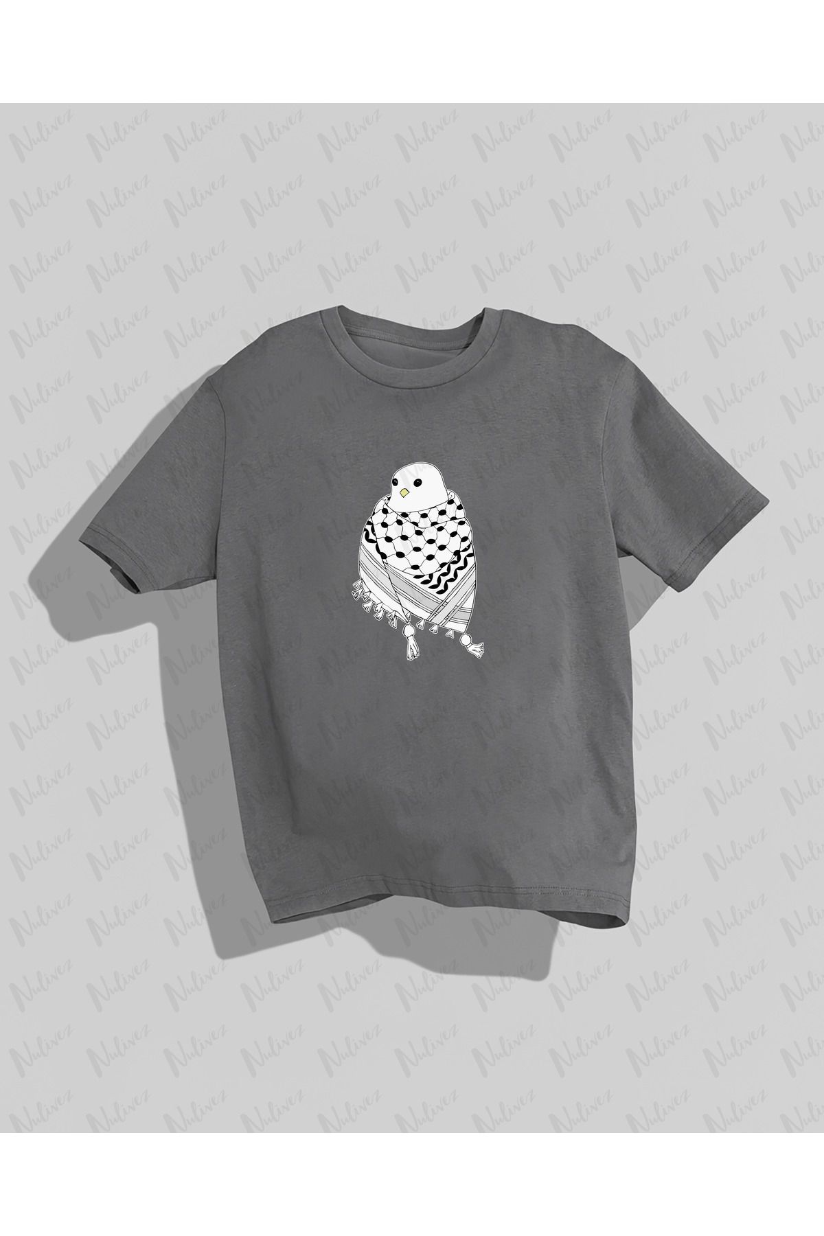 Nulivez Filistin Tasarımı Güvercin Baskılı Yüksek Kalite Kompakt Unisex Oversize T-Shirt