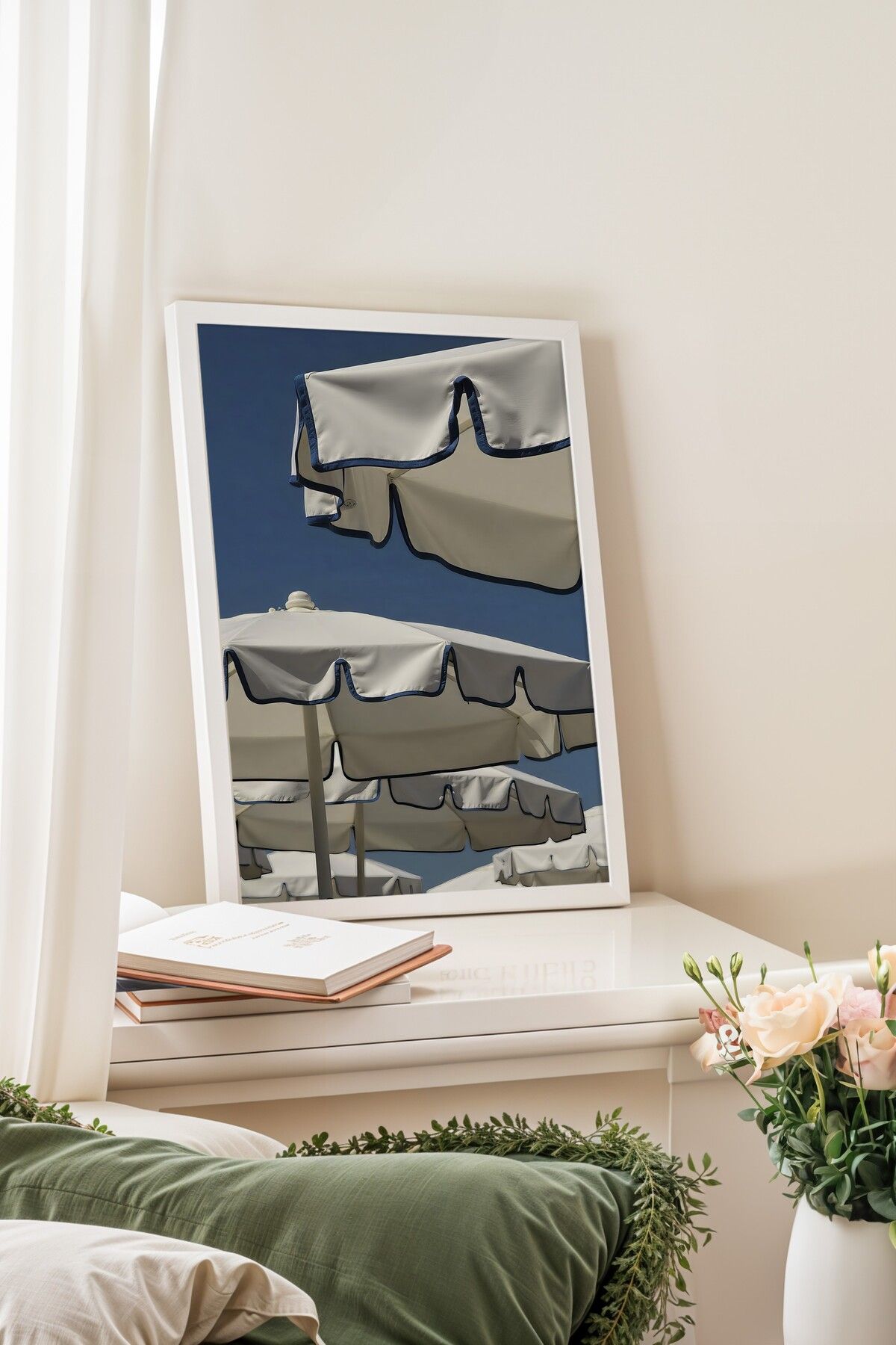 Postifull-White Framed Poster, Beach Umbrellas, Photo, Blue Color Poster, 2025 Summer Selection, No:109658 3