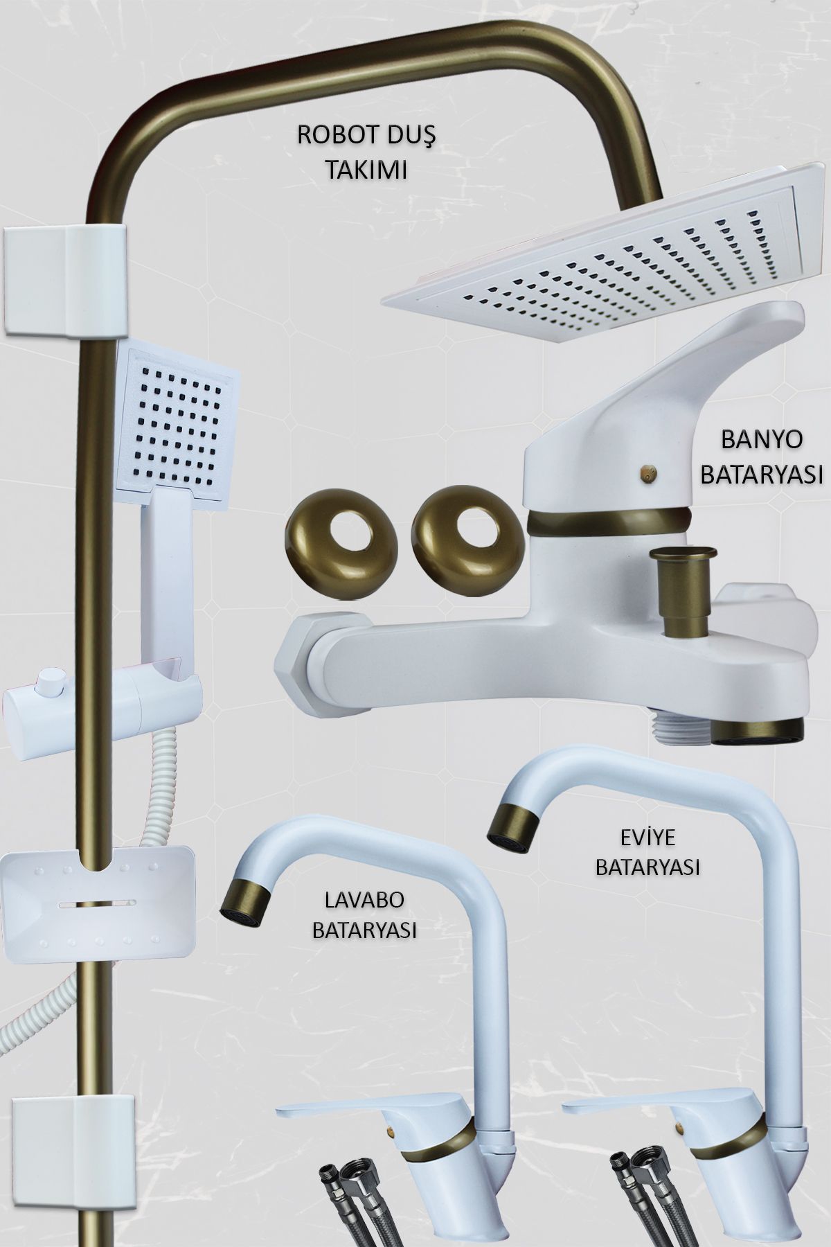 LPD LİDER Robot Tepe Duş Seti Mutfak Banyo Lavabo Bataryası Set Siyah Beyaz Krom Gold