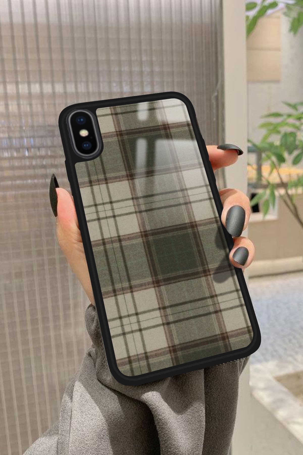 Snacase iPhone X Uyumlu Yeşil Kare Tasarımlı Glossy Premium Kılıf