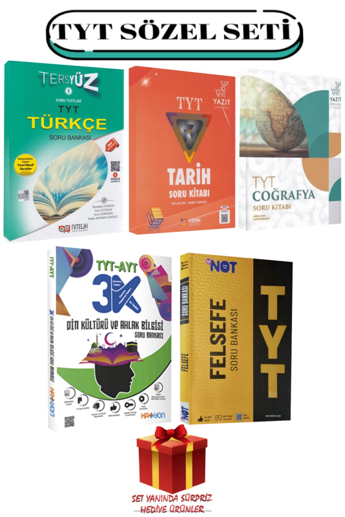 Nitelik Yayınları TYT Sözel Seti: Türkçe+Tarih+Coğrafya+Din Kültürü ve Ahlak Bilgisi+Felsefe Soru Bankası+Hediye