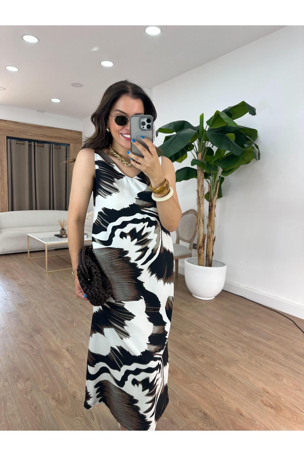2she Batik Desen Cepli Viskon Elbise