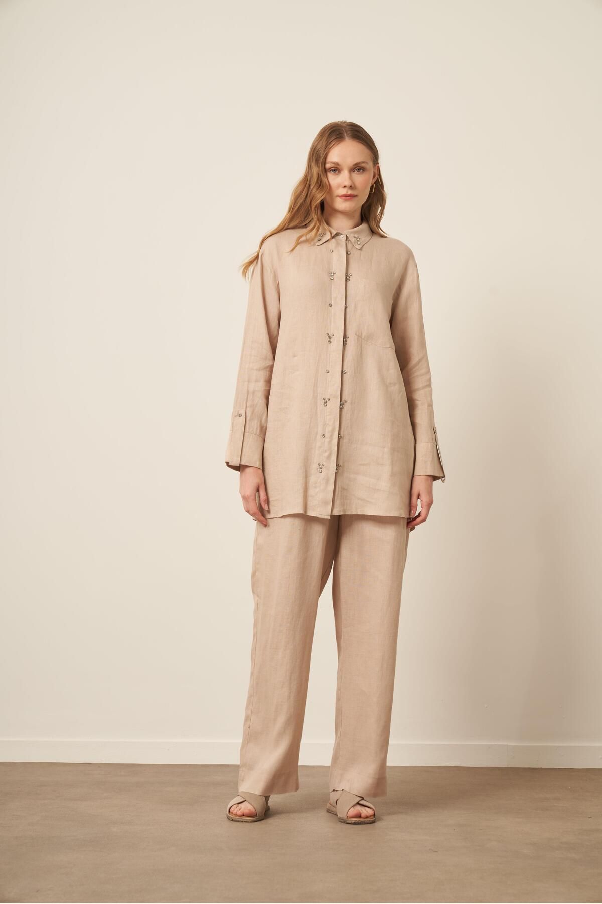 FTZ WOMEN Kadın Ham Keten Takım Beige 31115