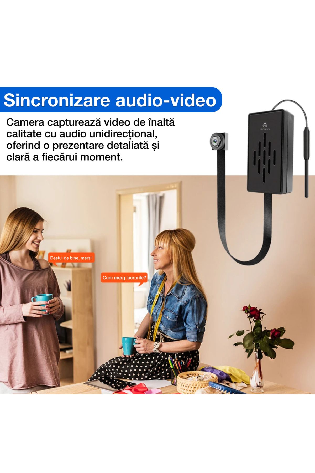 Spionescu-Hidden button camera, V4A, WIFI, 1080P, motion detection, cyclic recording, remote access, 600 mAh 6