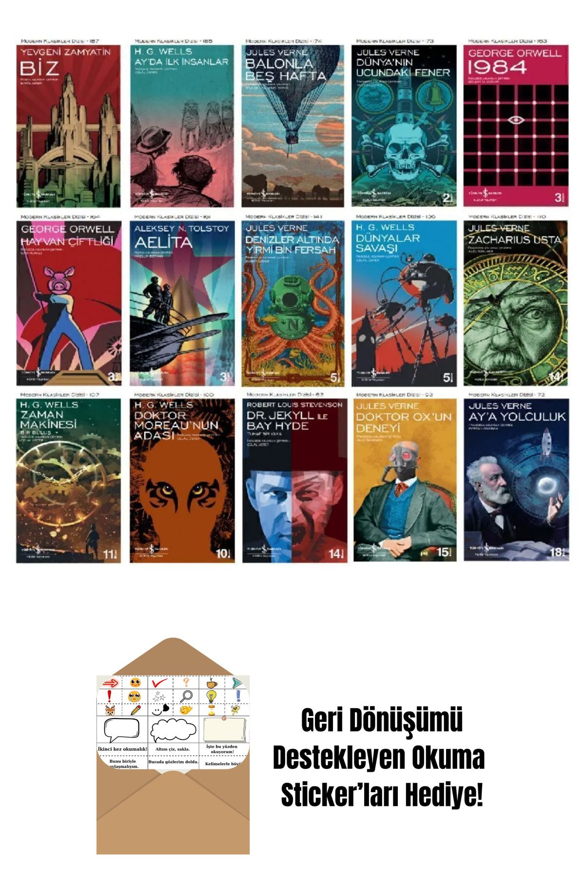 TÜRKİYE İŞ BANKASI KÜLTÜR YAYINLARI İş Bankası Modern Klasikler 15 Kitap Bilim Kurgu + Okuma Sticker'ları