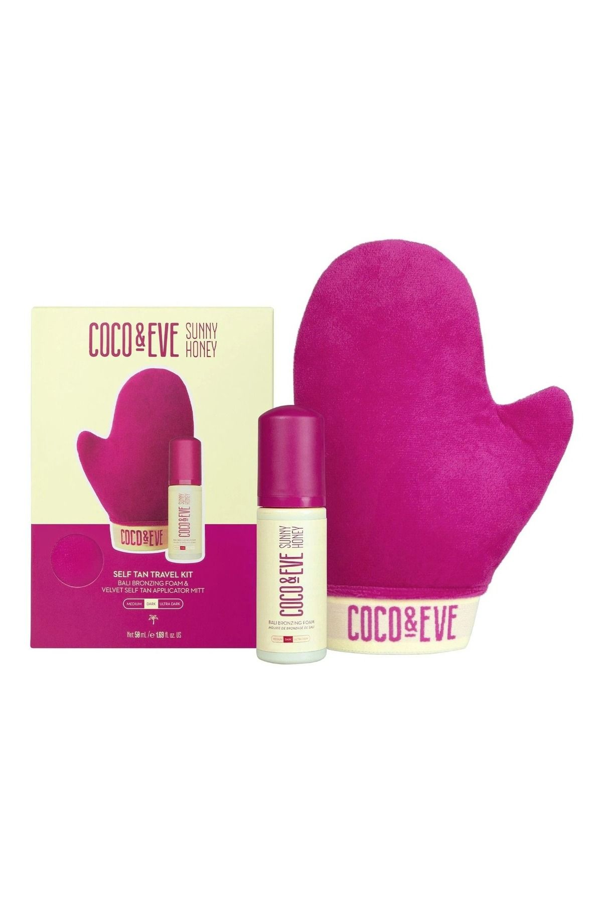 Coco & Eve Kendi Kendine Bronzlaşma Seyahat Seti, 50ml Bronzlaştırıcı Köpük + Uygulama Eldiveni