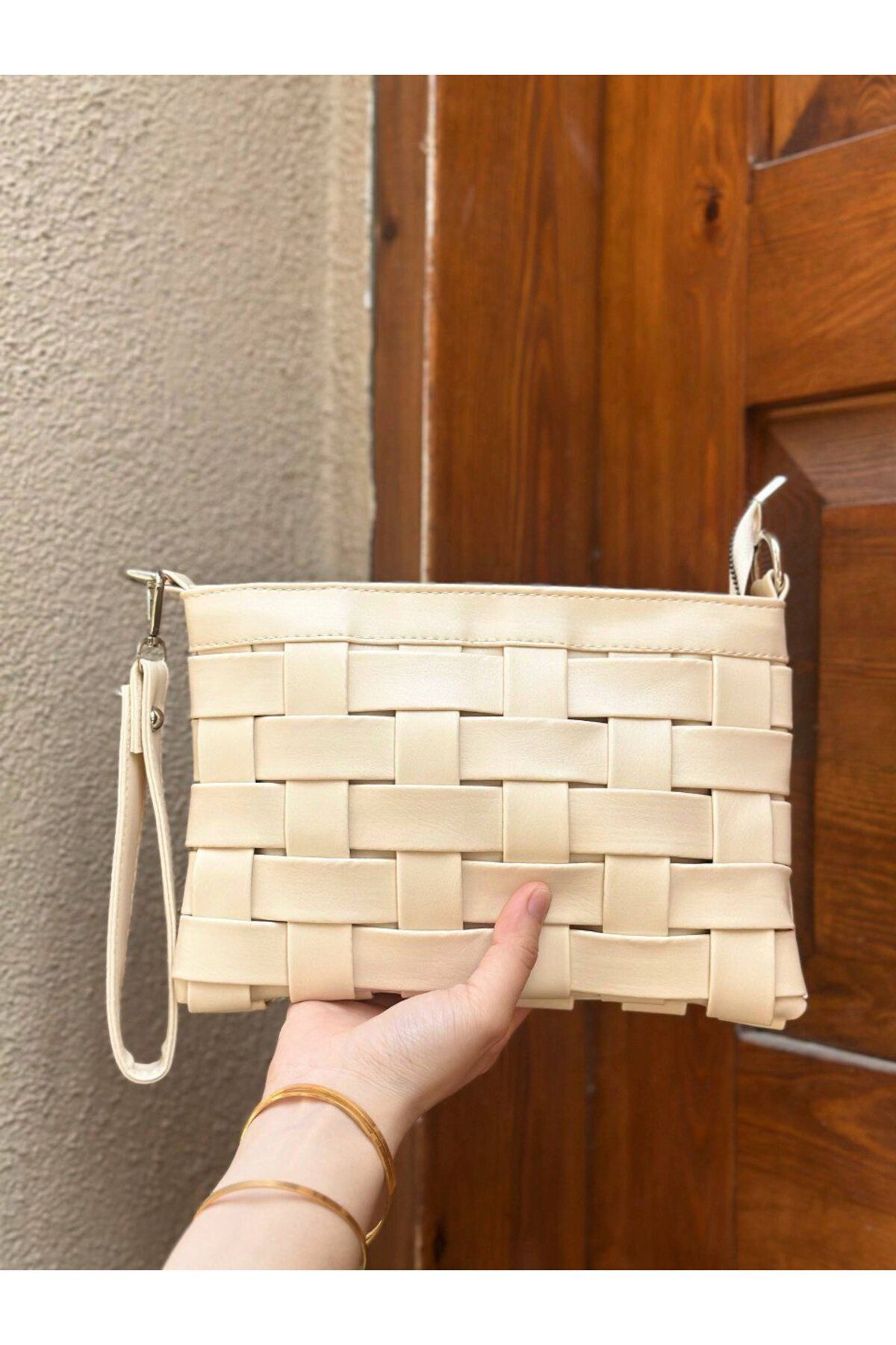 larosee Örgü Deri Model Ayarlanabilir Askılı Kadın Portföy Clutch Çanta Çapraz Çanta Kol Çantası
