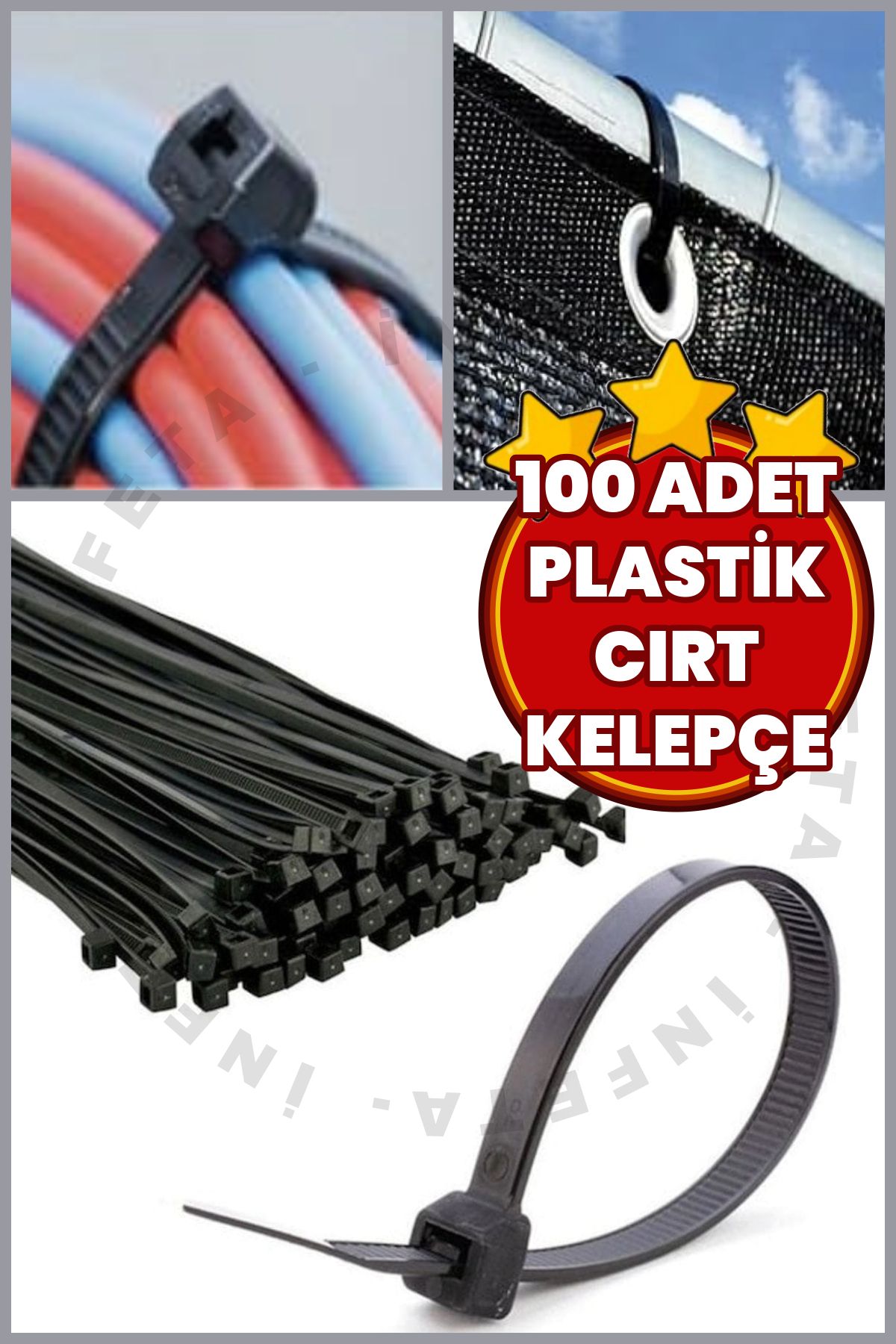 İnfeta 100 Adet 20cm Kablo Bağı Plastik Cırt Kelepçe Siyah