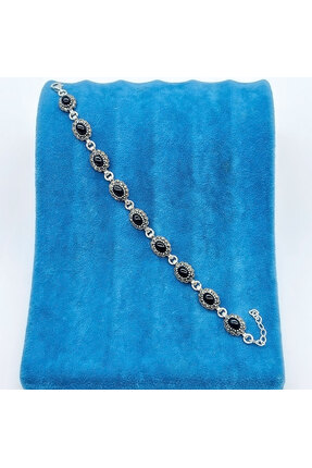 tesbihpasaji Zirkon Oltu Taşı İşçilikli 925 Ayar Gümüş Bileklik
