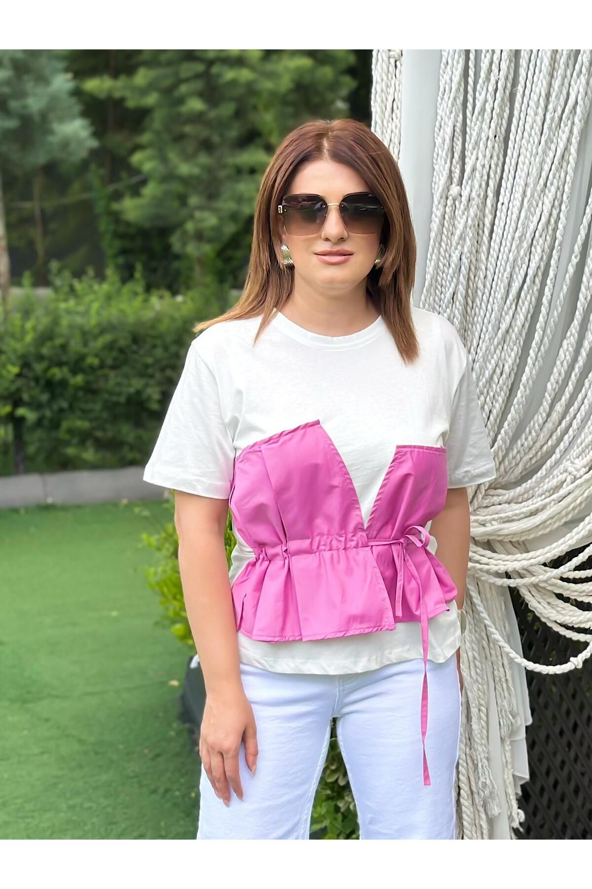 MELTEM TUĞAN Bağlamalı Korsajlı Tshirt LİLA