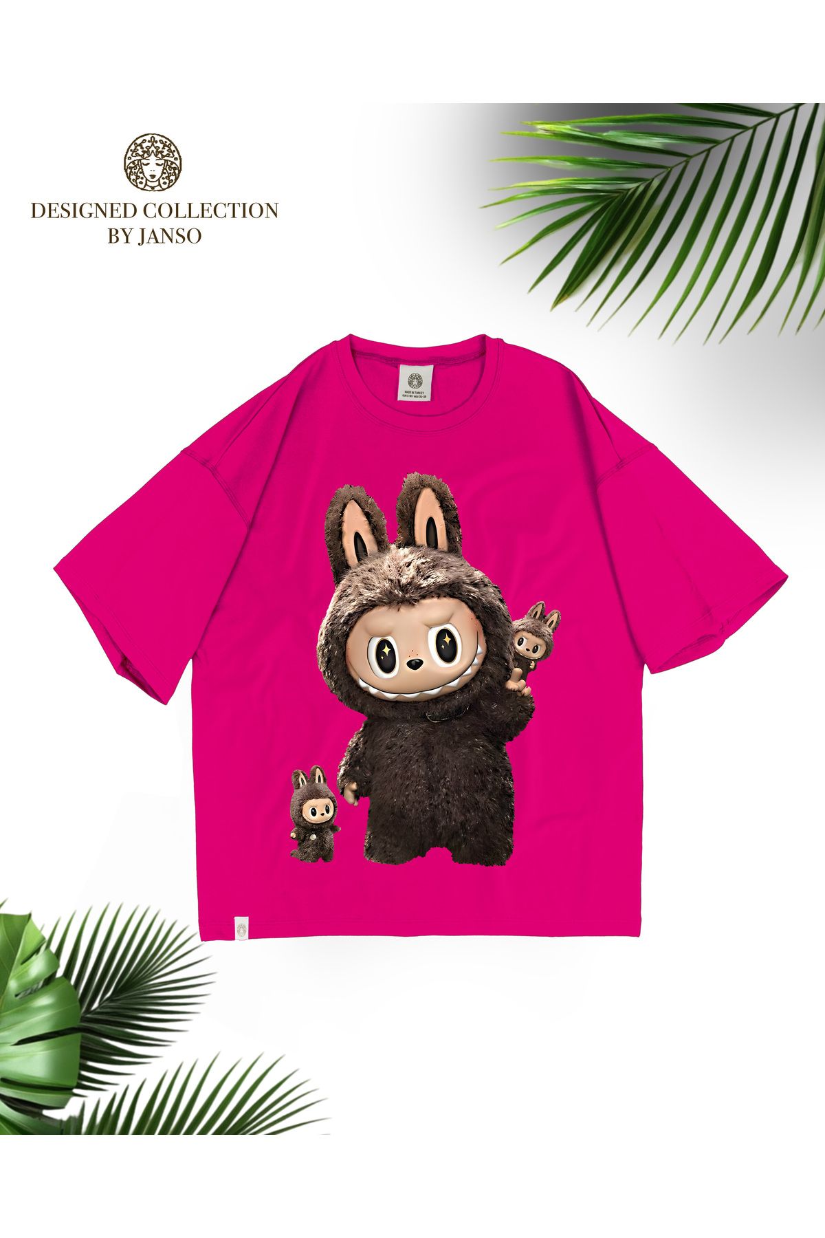 JANSO GROUP - KADIN KISA KOLLU TSHIRT BASKILI OVERSİZE PAMUKLU