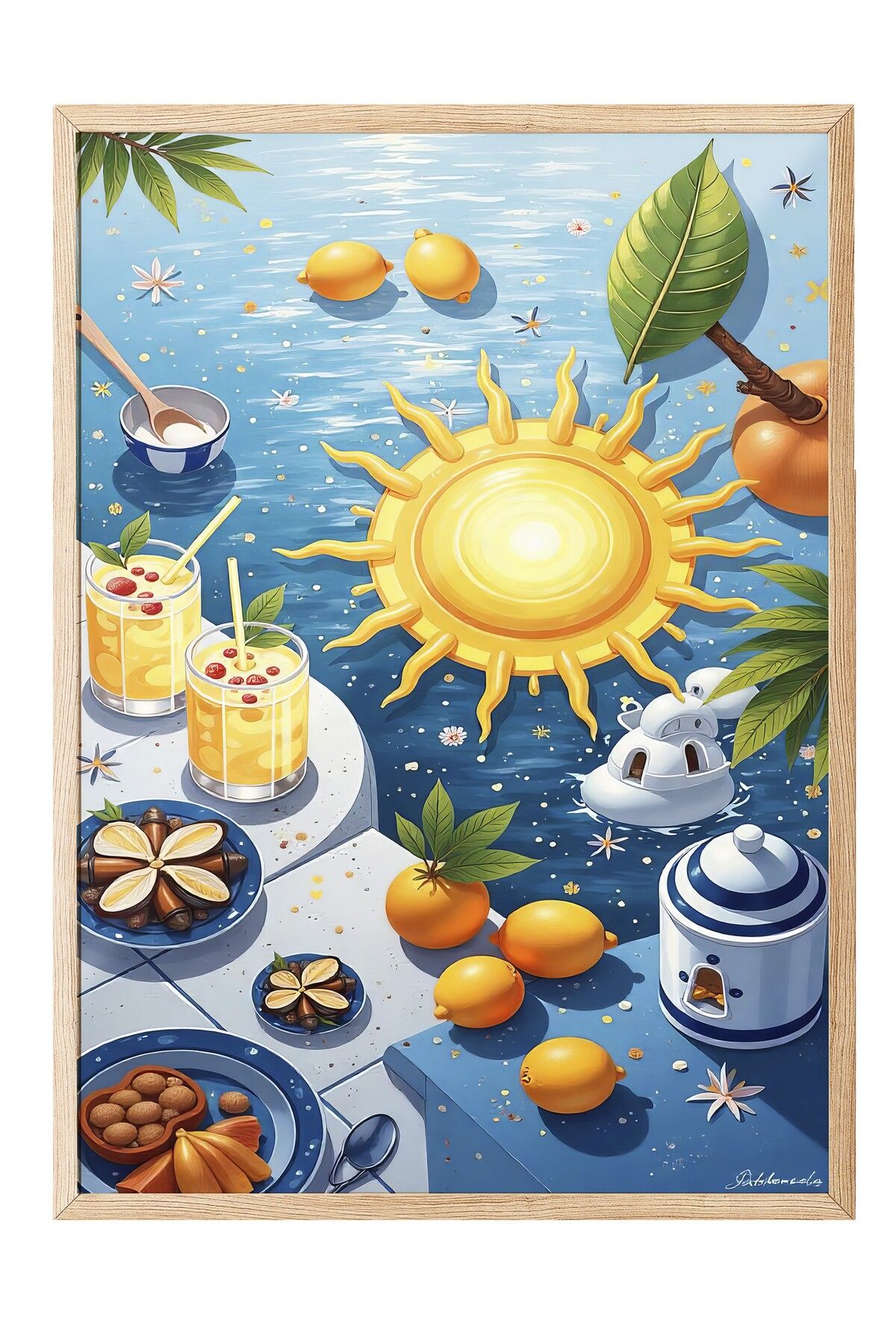 Postifull Ahşap Çerçeveli Tablo, Yaz Meyveleri, İllüstrasyon, Maximalist, Sarı Renk Poster, 2025 Yaz Seçkisi,