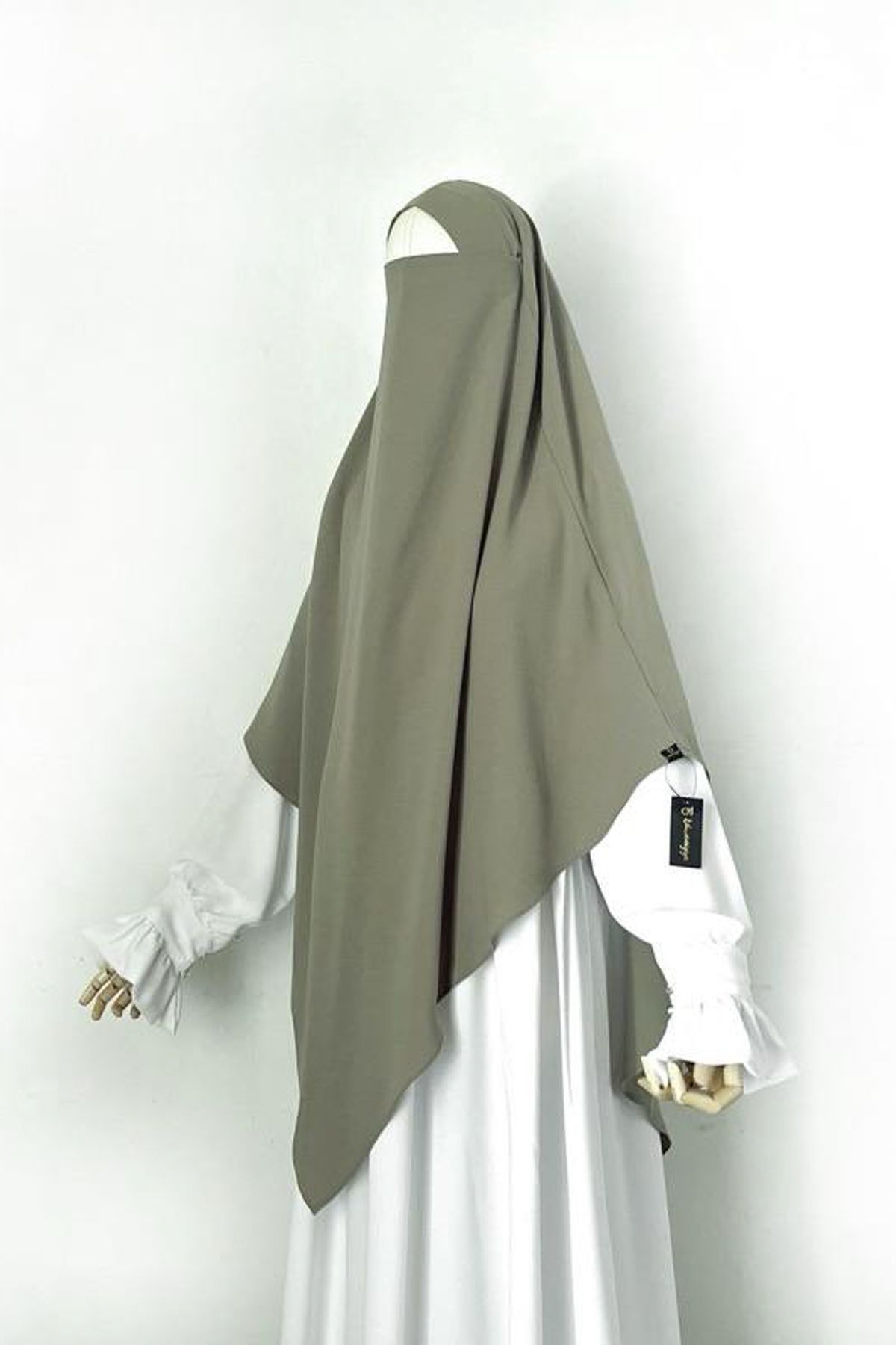 Hasna Tesettür Medine Sultan Baş Uzun ÜÇGEN Sufle Khimar Anti UV Mazen 110 x 150 cm Haki Renk
