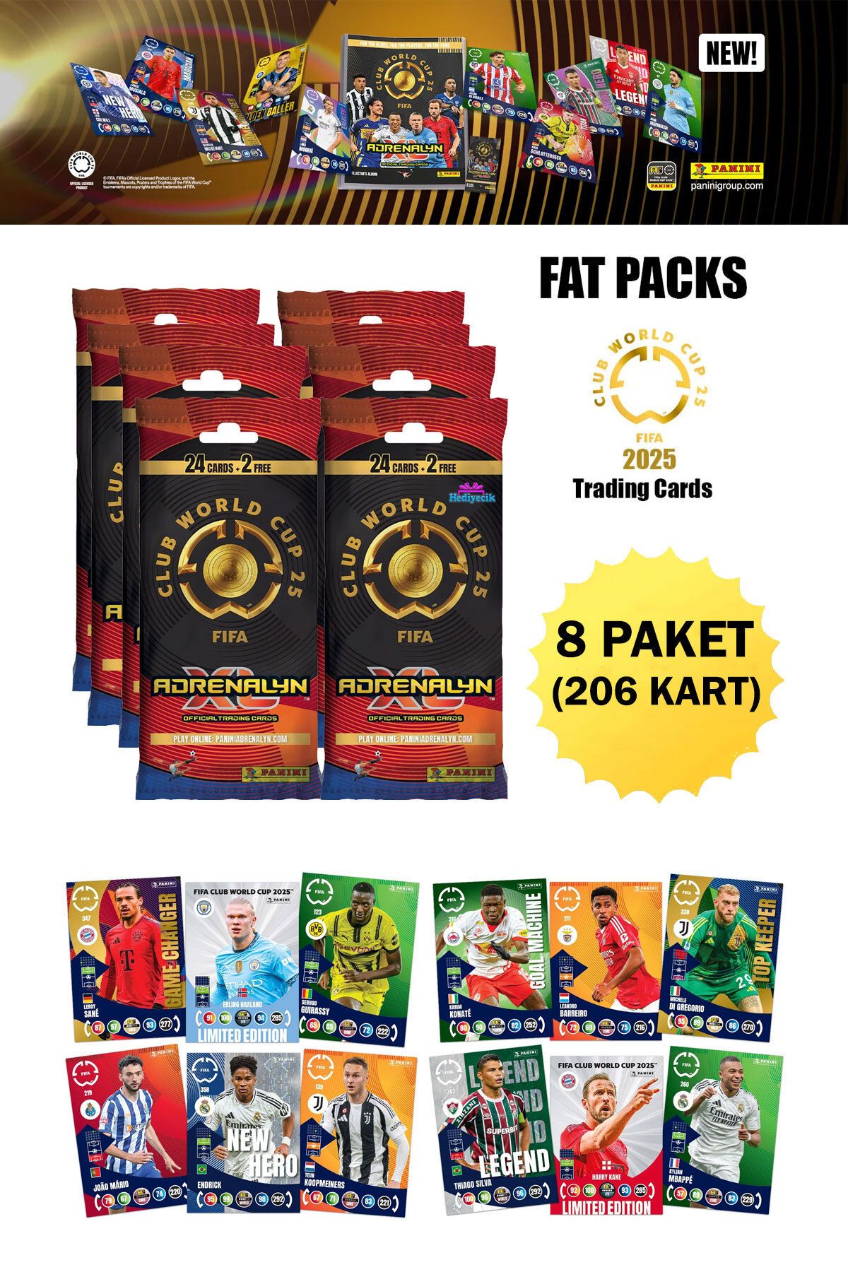 hediyecik Fifa Club World Cup 2025 Fat Pack Tc Paket Futbolcu Kartları 8 Paket (206 Kart)