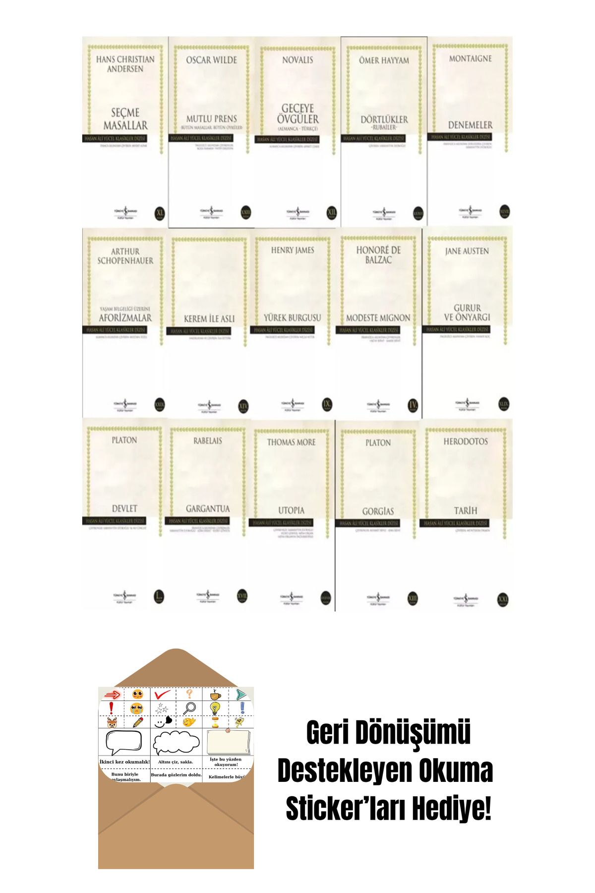 TÜRKİYE İŞ BANKASI KÜLTÜR YAYINLARI Hasan Ali Yücel Klasikleri 15 Kitap Set + Okuma Sticker'ları