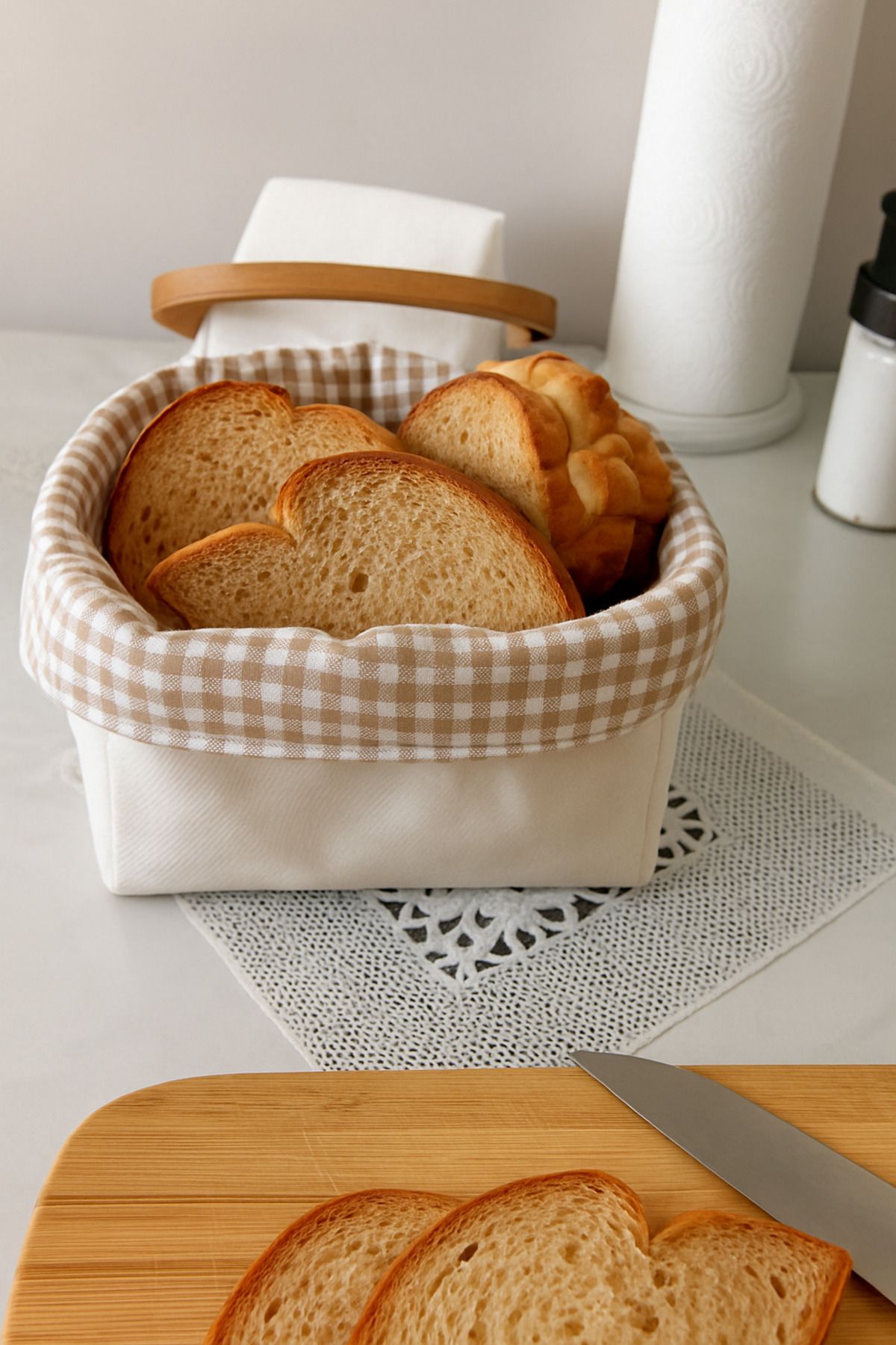 Mufincollection Kumaş Kaplı Çok Amaçlı Sepet 16x16 cm | Ekmeklik, Organizer, Sunum Sepeti