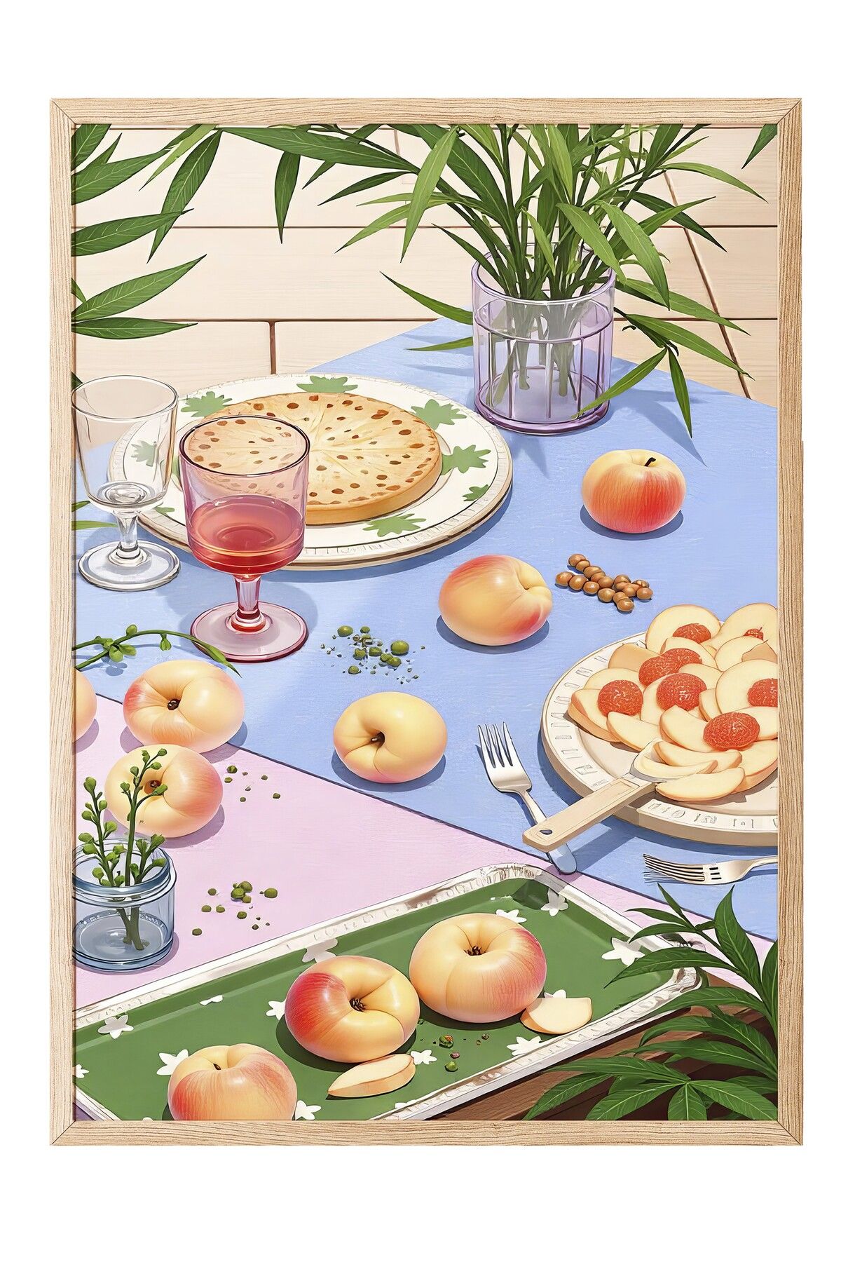 Postifull Ahşap Çerçeveli Tablo, Piknik, İllüstrasyon, Maximalist, sarı Renk Poster, 2025 Yaz Seçkisi, NO:1097