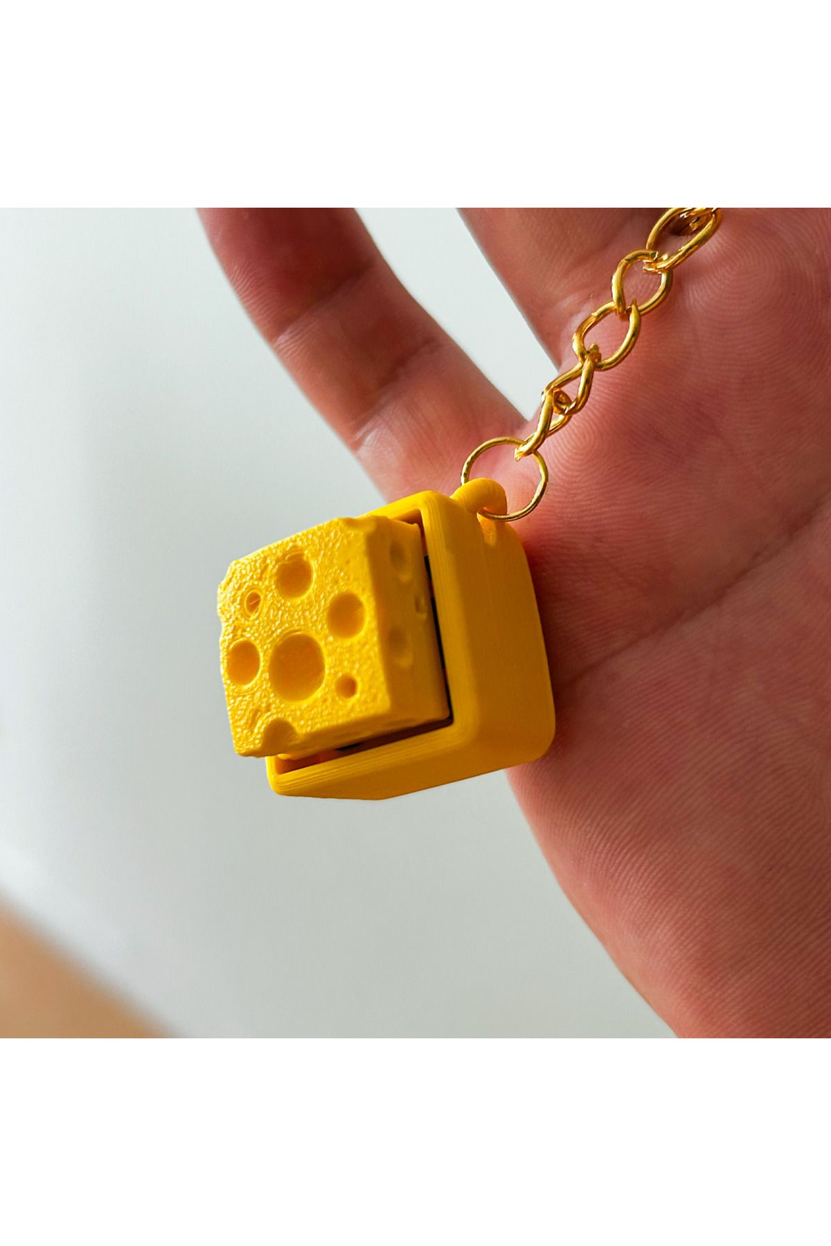 FLEXİ LAB CREATİVE Basmalı Oyuncak Anahtarlık Peynir Figürlü 3D Baskı Sarı Renk PLA Malzeme Unisex Taşınabilir