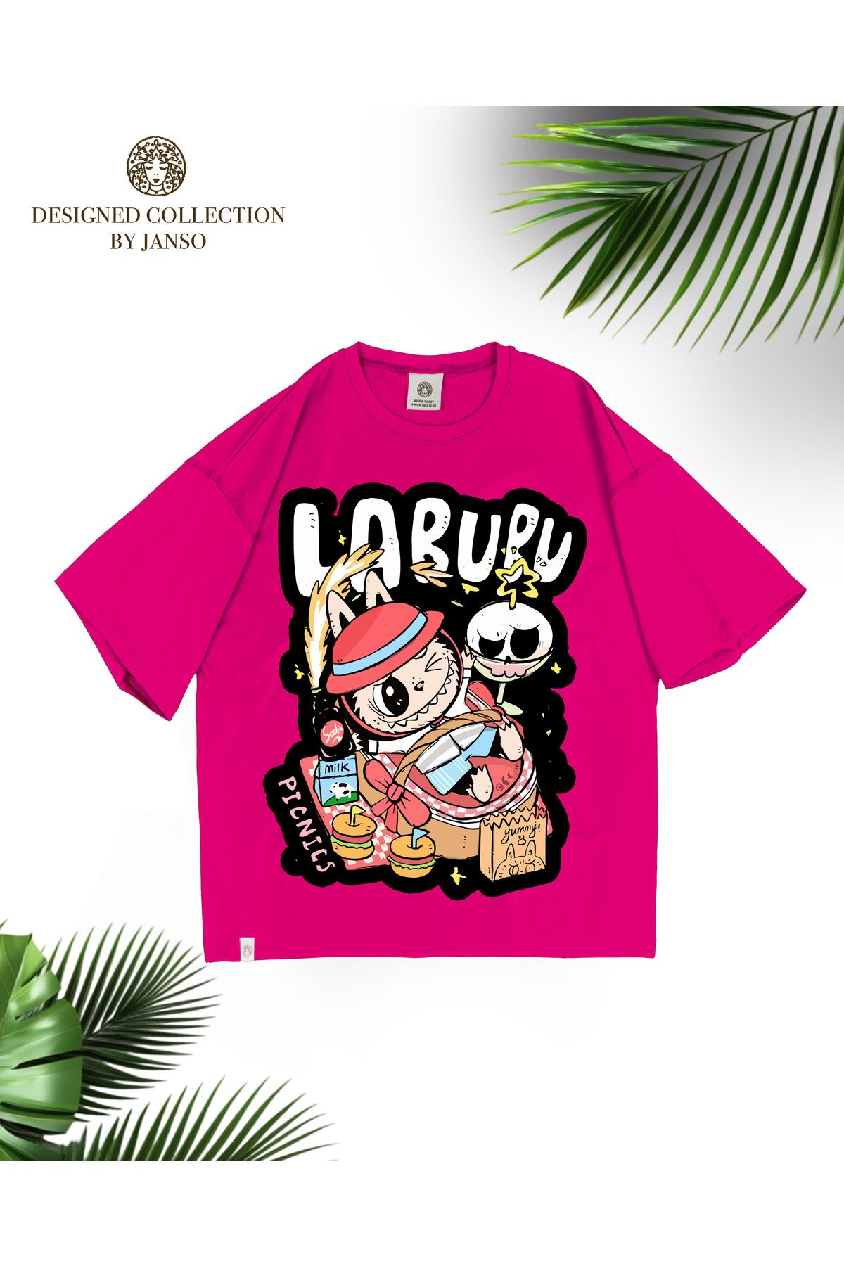JANSO GROUP - KADIN KISA KOLLU TSHIRT BASKILI OVERSİZE PAMUKLU