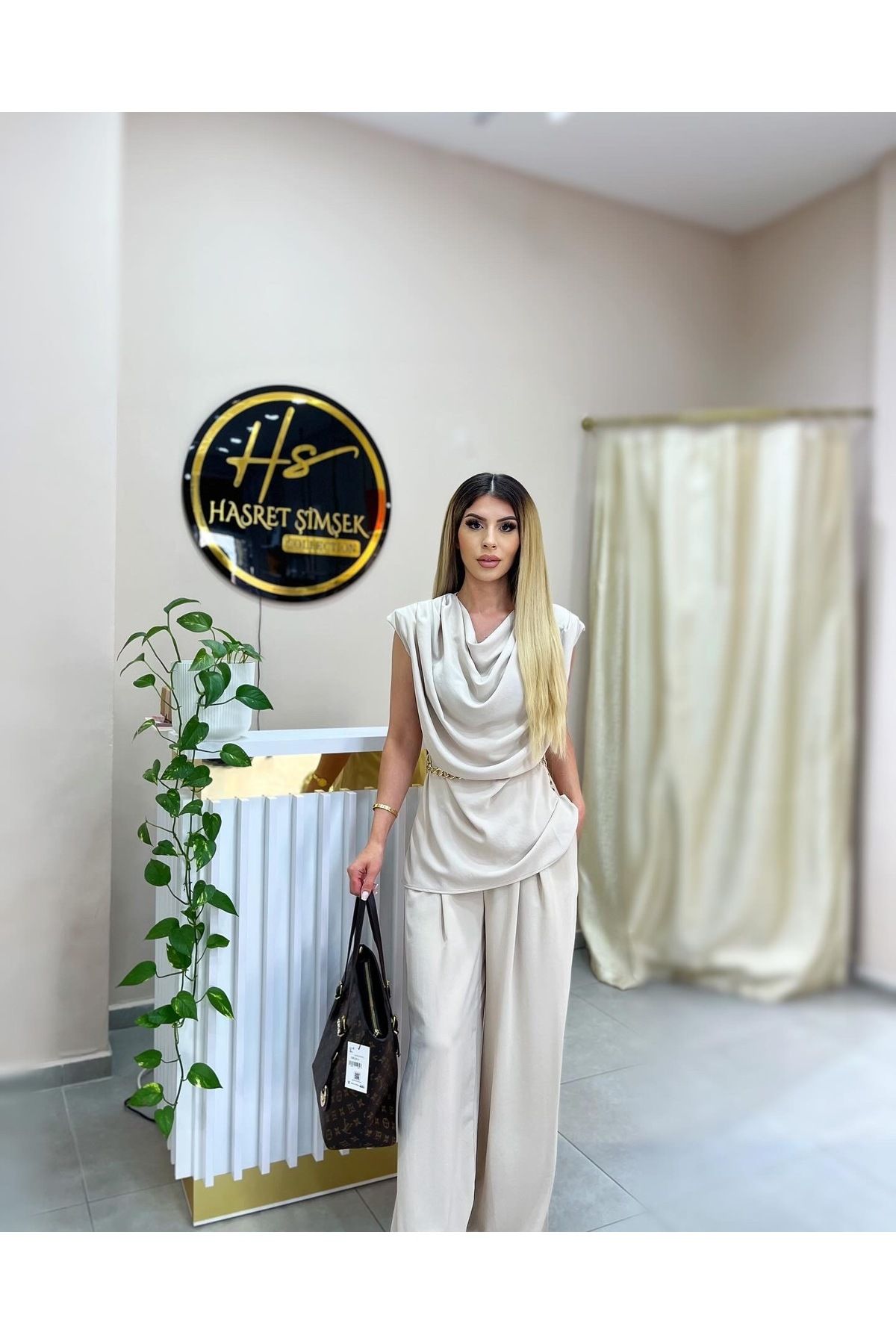 Hasret Şimşek Collection Büzgülü yaka kemerli ikili takım