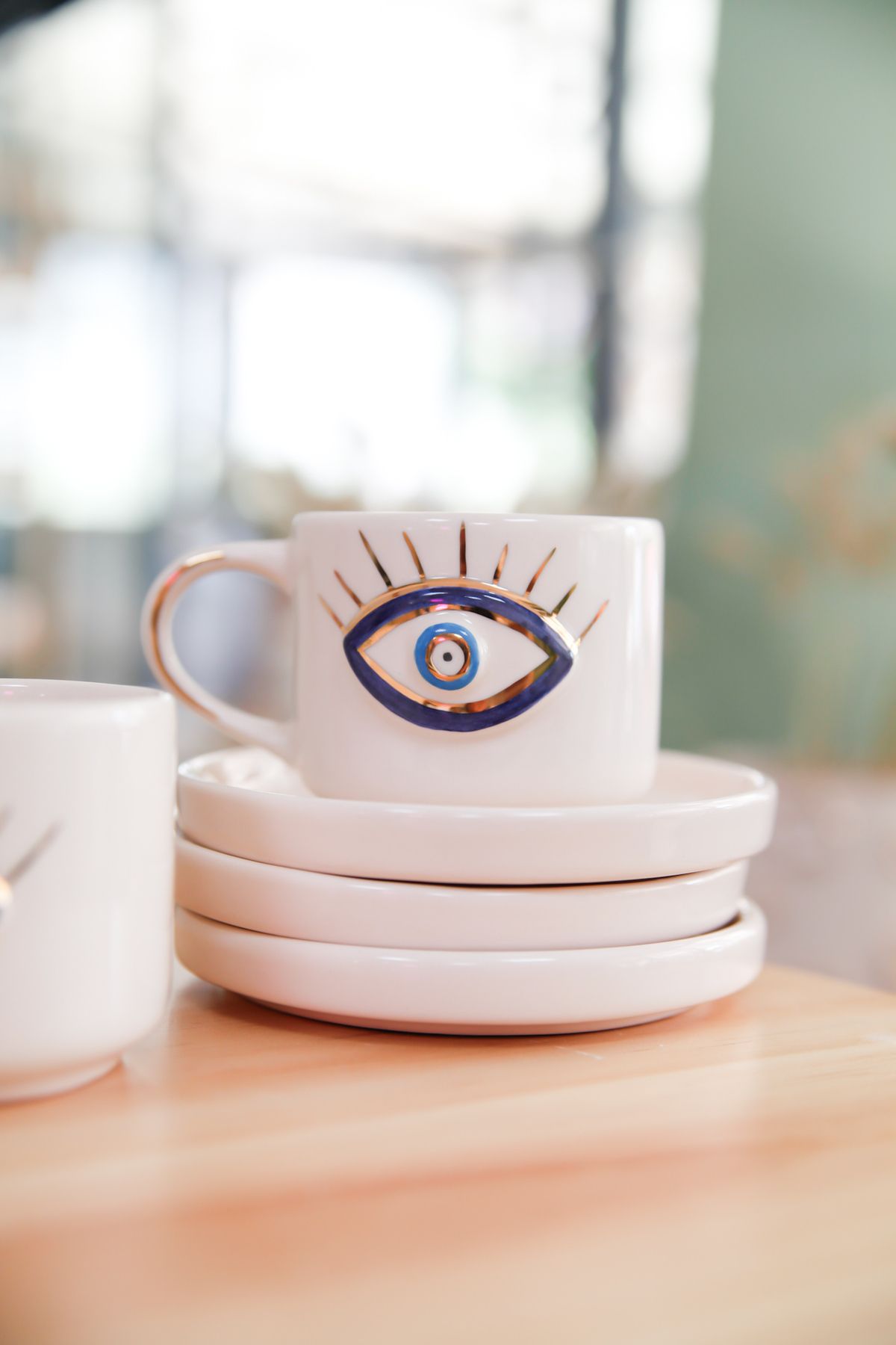 his ceramic el yapımı seramik nazar göz çay kahve fincanı 24k gold detaylı
