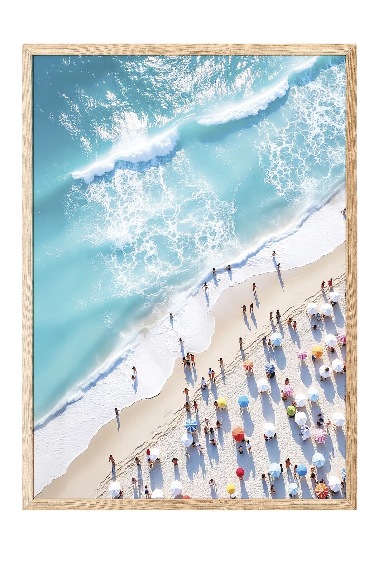 Postifull Ahşap Çerçeveli Poster Tablo, Plajdaki İnsanlar, Fotoğraf, Mavi Renk Poster, 2025 Yaz Seçkisi, NO:10