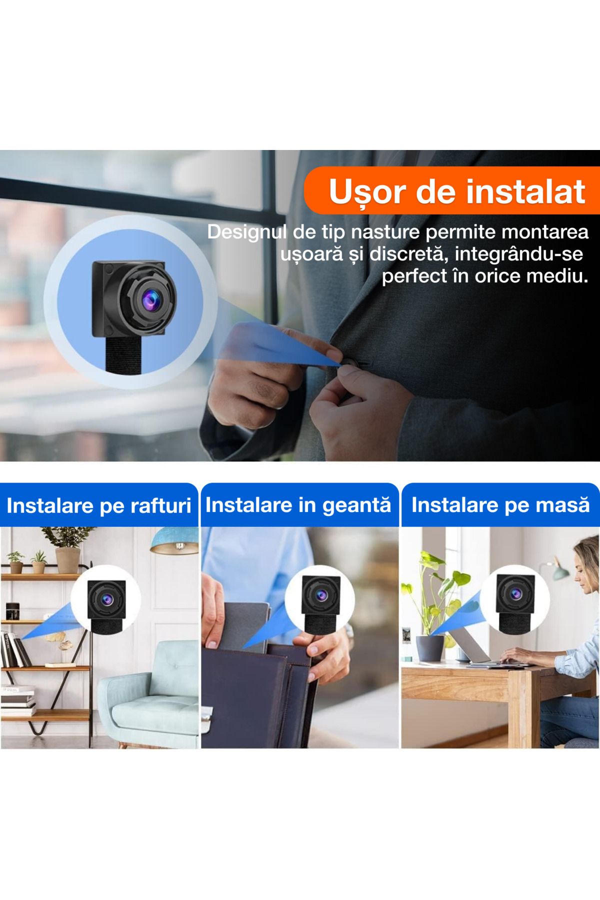 Spionescu-Hidden button camera, V4A, WIFI, 1080P, motion detection, cyclic recording, remote access, 600 mAh 7