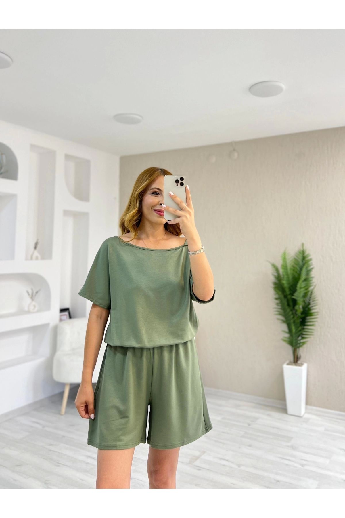 İrka Moda Omuz Detaylı Şort Tulum Yeşil