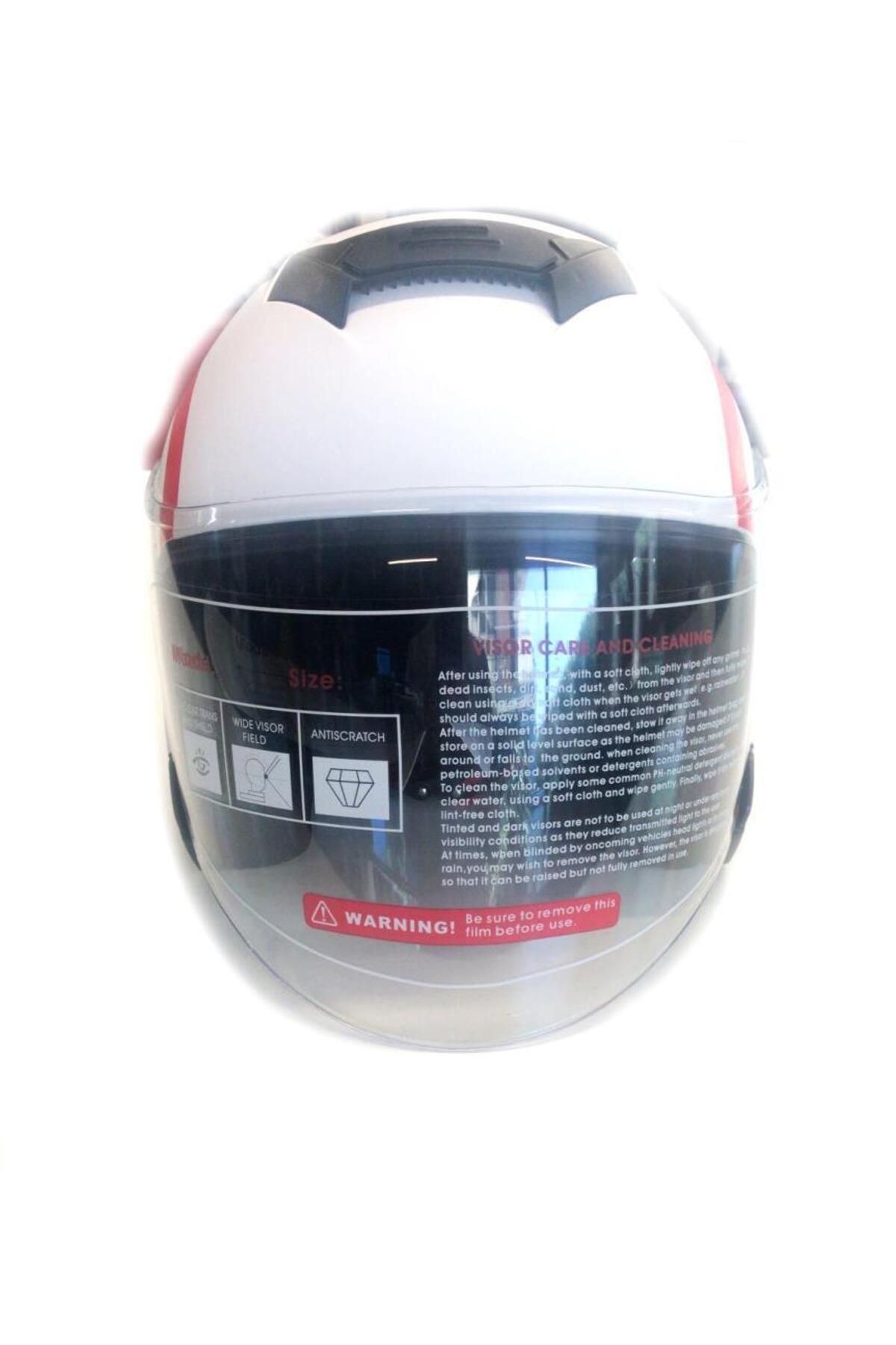 Ybs Yarım Açık Güneş Vizörlü Kask-Beyaz Desenli-S Beden