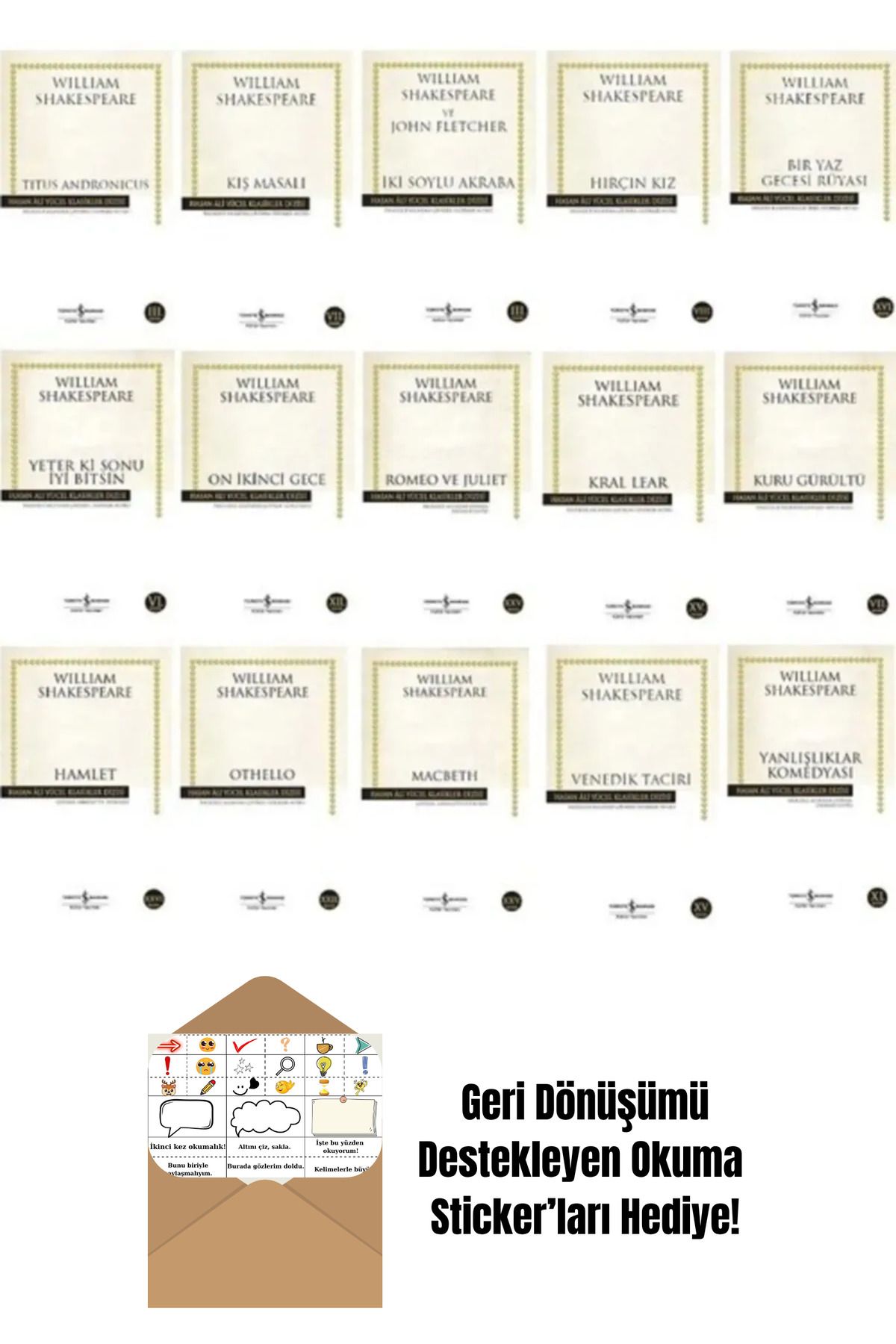 TÜRKİYE İŞ BANKASI KÜLTÜR YAYINLARI William Shakespeare 15 Kitap Set + Okuma Sticker'ları