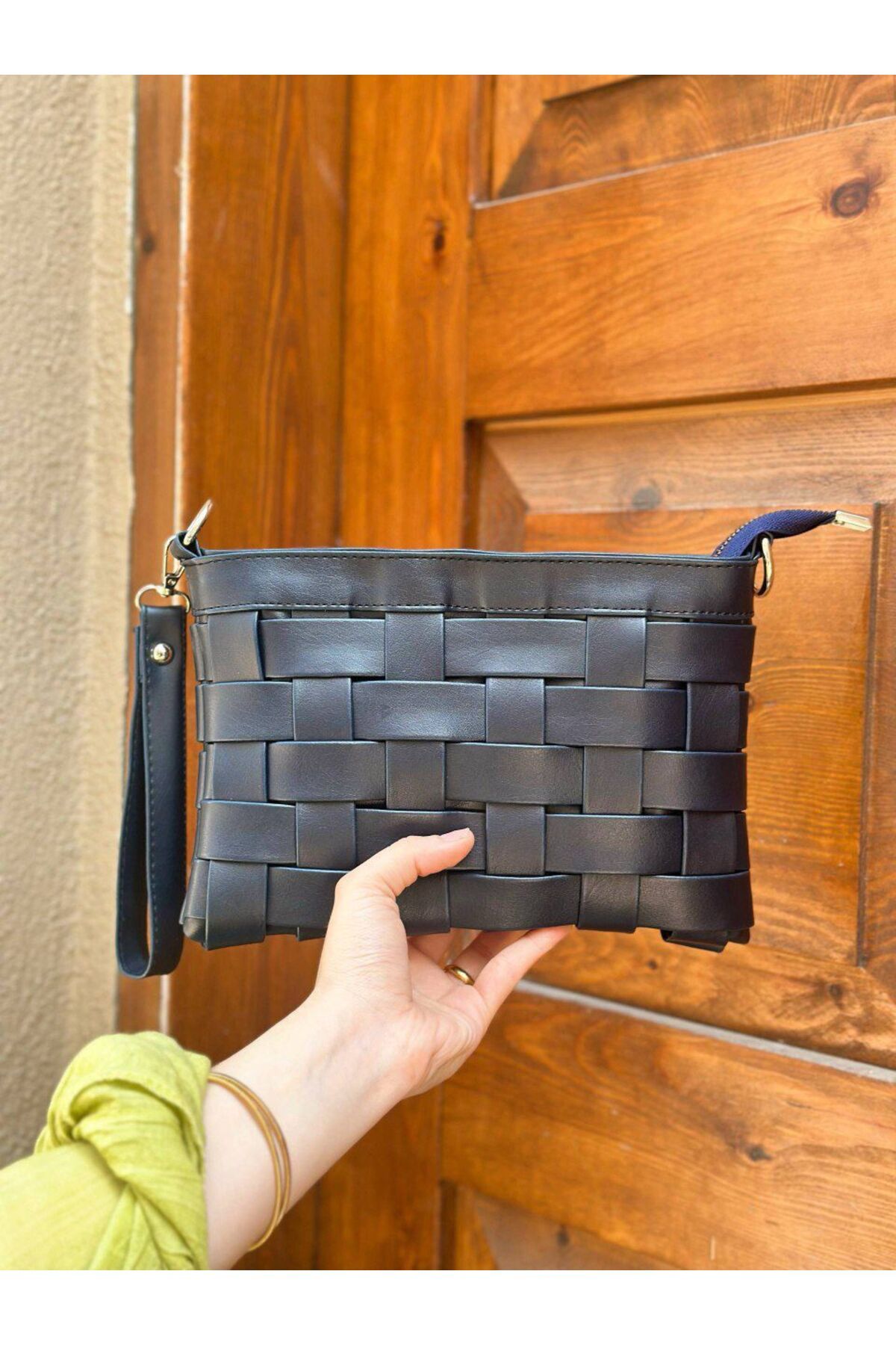 larosee Örgü Deri Model Ayarlanabilir Askılı Kadın Portföy Clutch Çanta Çapraz Çanta Kol Çantası