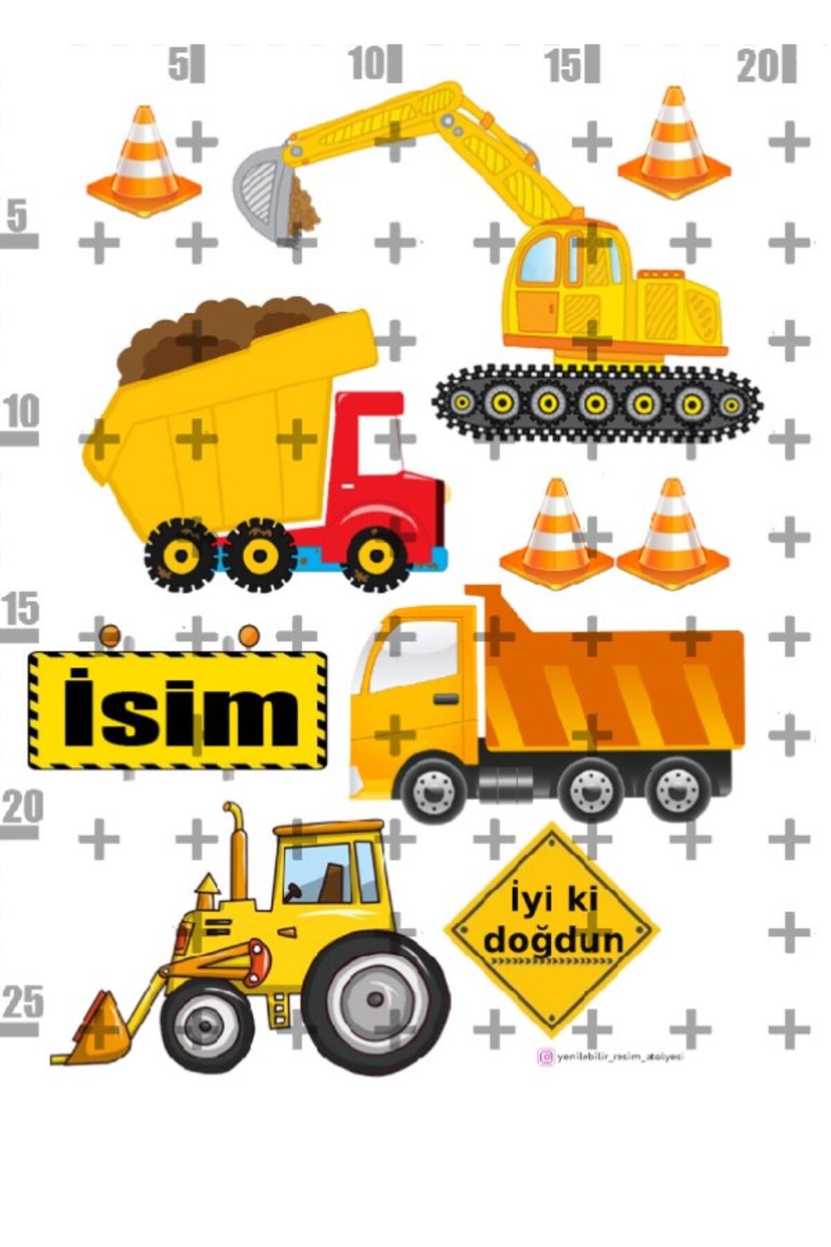 Lyroni Yenilebilir Şeker Kağıt İş İnşaat Makinalar Temalı Pasta Süsleme
