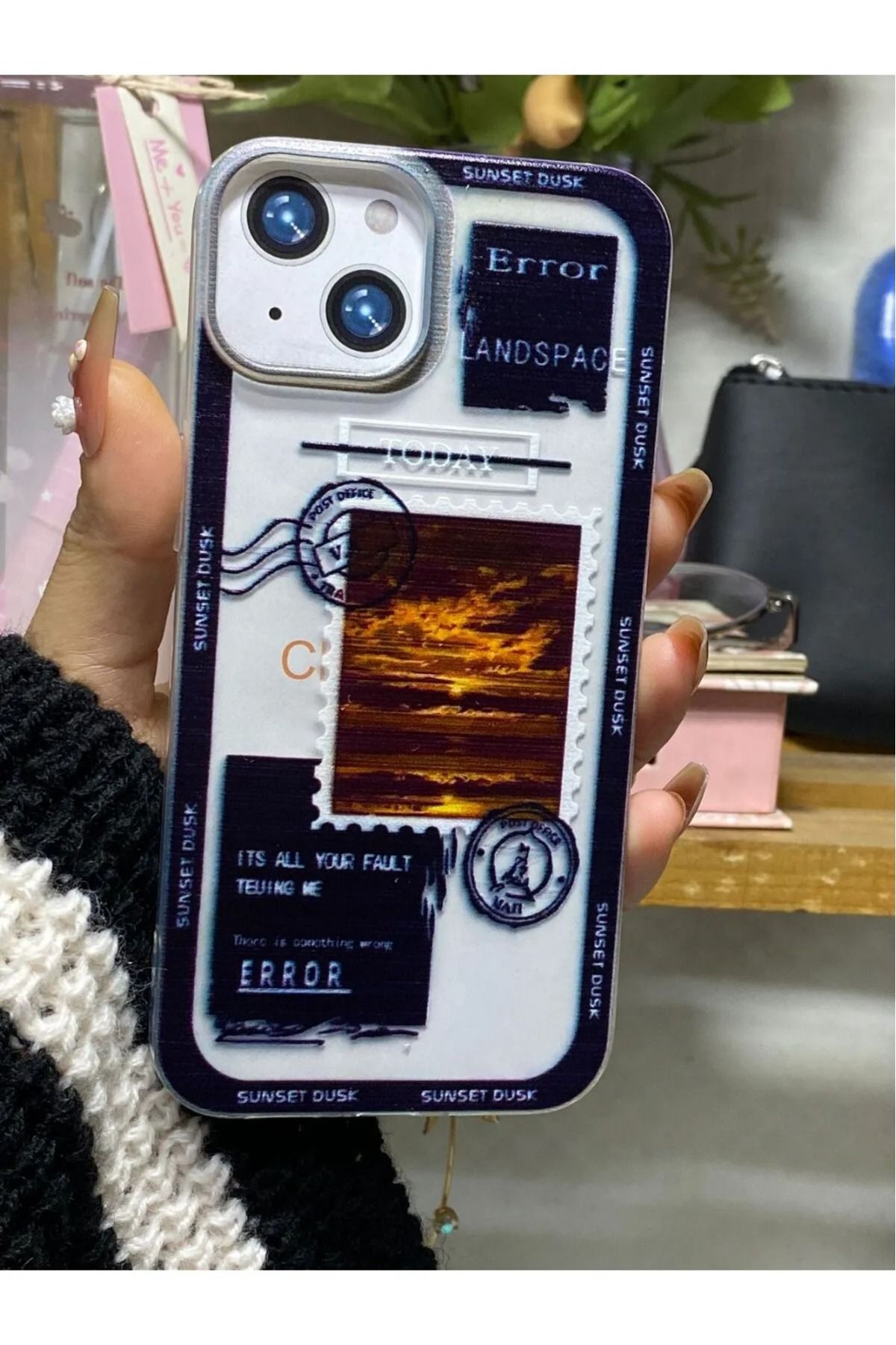 LUXKLAS iphone 13-14 kamera acık seffaf baskılı kılıf