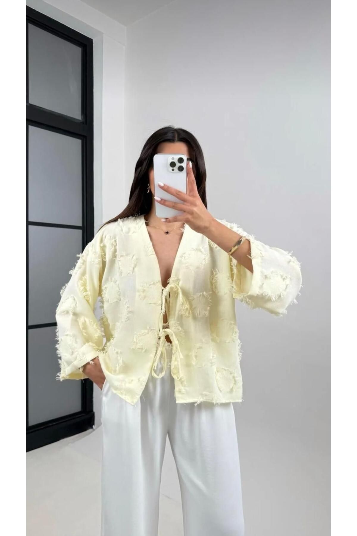YS BUTİK Püsküllü Bağlama Detaylı Kimono