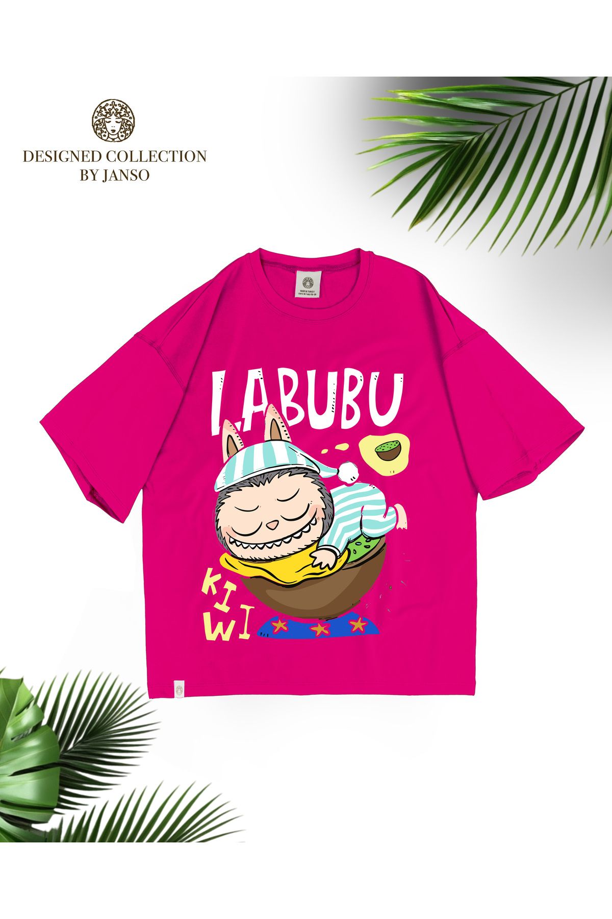 JANSO GROUP - KADIN KISA KOLLU TSHIRT BASKILI OVERSİZE PAMUKLU