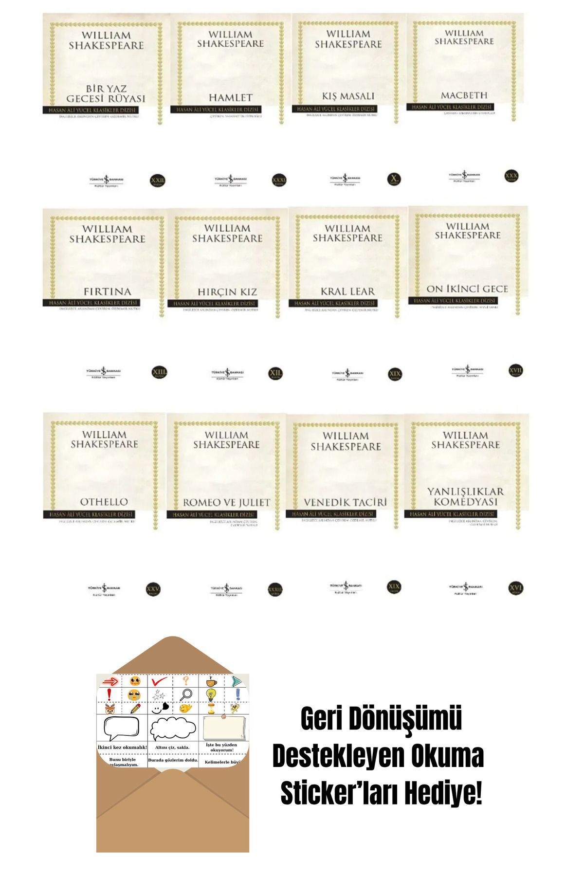 TÜRKİYE İŞ BANKASI KÜLTÜR YAYINLARI William Shakespeare 12 Kitap Set + Okuma Sticker'ları
