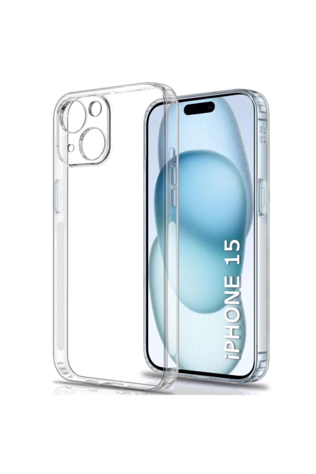 TezMax Apple iPhone 15 Uyumlu Kapak Kamera Korumalı Şarj Tıpalı Şeffaf Silikon Kılıf