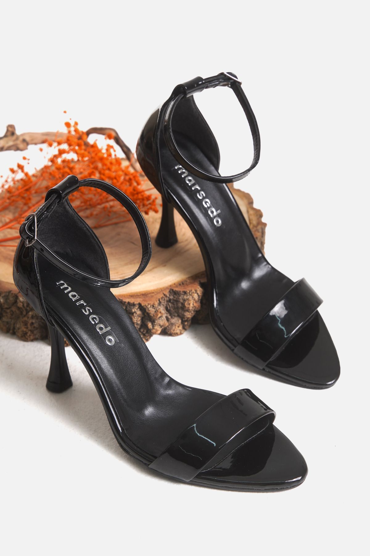 MARSEDO Nelly Kadın Stiletto Sivri Burun Bantlı Günlük Topuklu Ayakkabı Siyah
