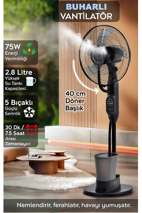 VOOKA Buzlu Vantilatör Buharlı Nemlendirici Fan | Zaman Ayarlı | 2.8 Litre | ...