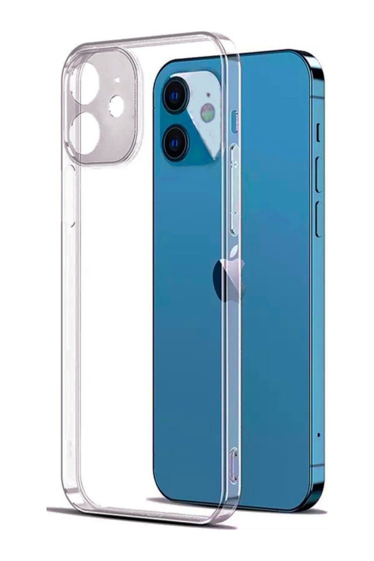 TezMax Apple iPhone 12 Uyumlu Kapak Kamera Korumalı Şarj Tıpalı Şeffaf Silikon Kılıf
