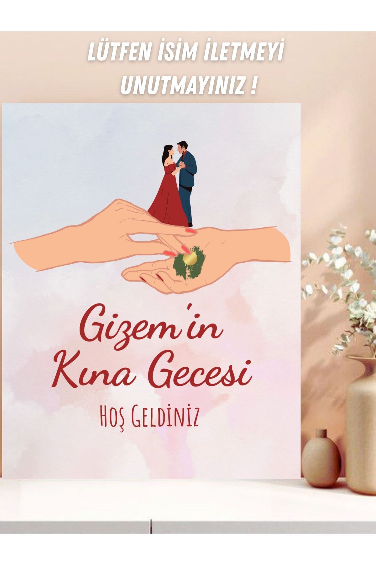 Hobi Sepeti Kına Gecesi Karşılama Afişi, Kına Organizasyonu 35x50 Cm Hoş Geldiniz Giriş Tablosu