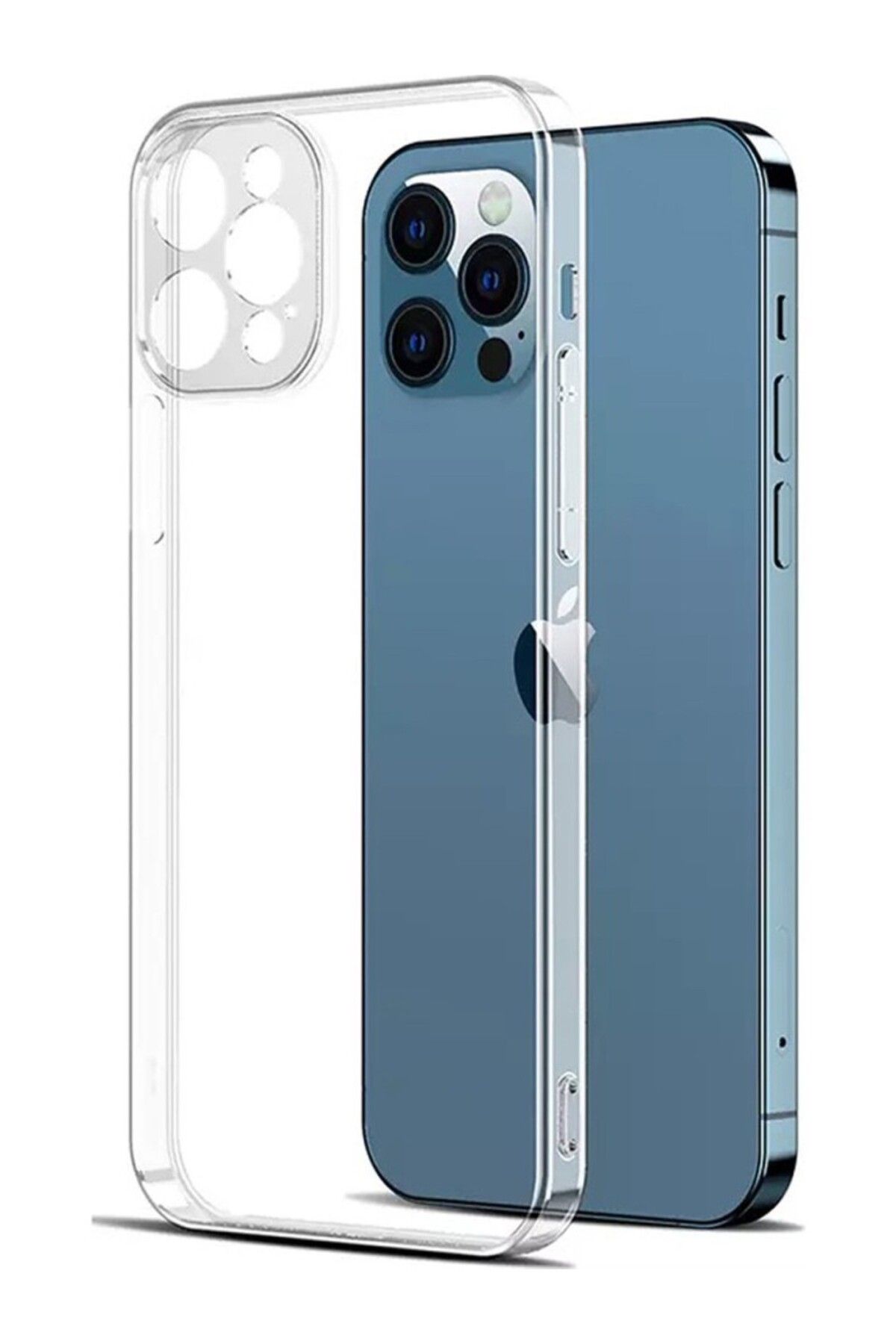 TezMax Apple iPhone 12 Pro Max 6.7" Uyumlu Kapak Kamera Korumalı Şarj Tıpalı Şeffaf Silikon Kılıf