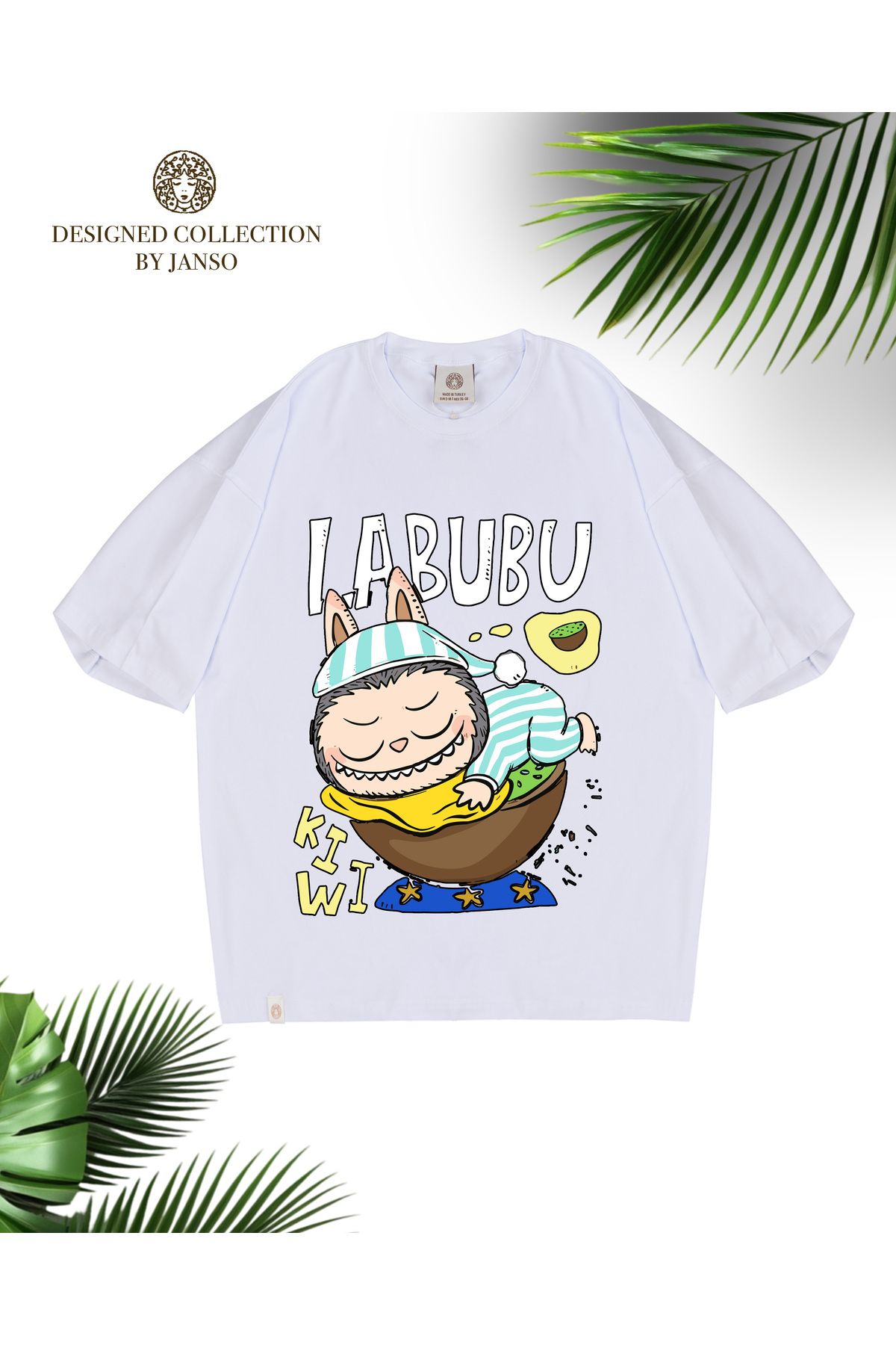 JANSO GROUP - KADIN KISA KOLLU TSHIRT BASKILI OVERSİZE PAMUKLU